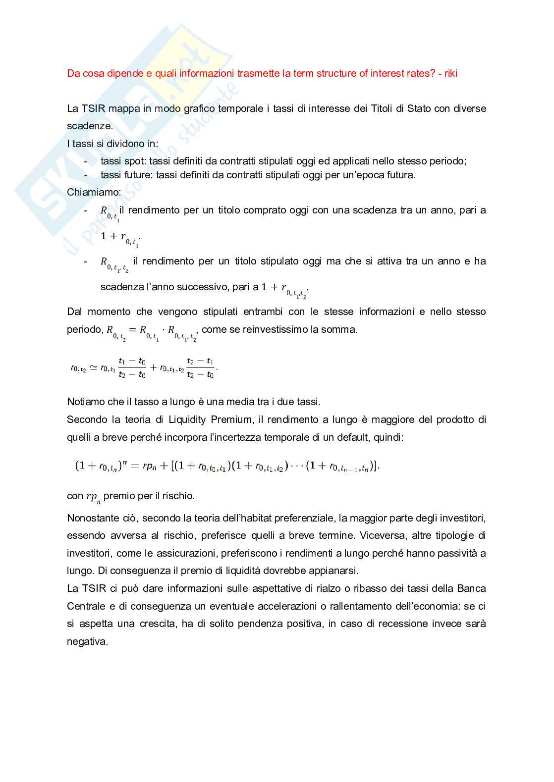 Domande aperte Economia dei mercati monetari e finanziari Pag. 16