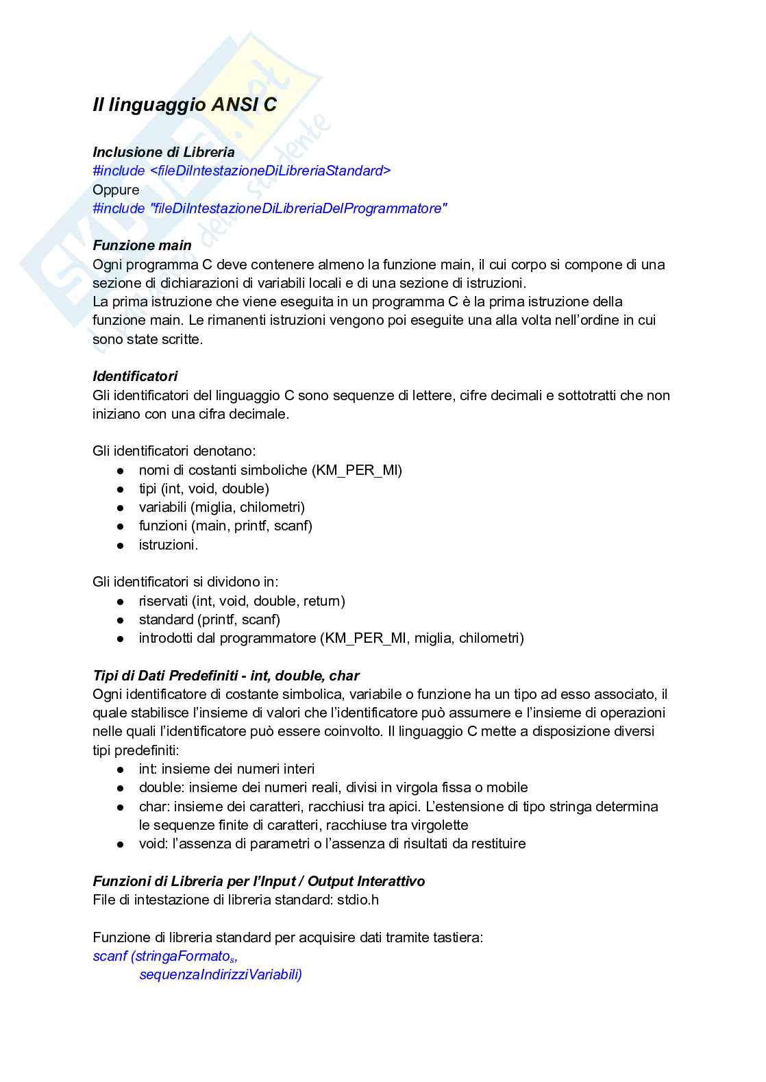Programmazione procedurale - Appunti completi Pag. 1