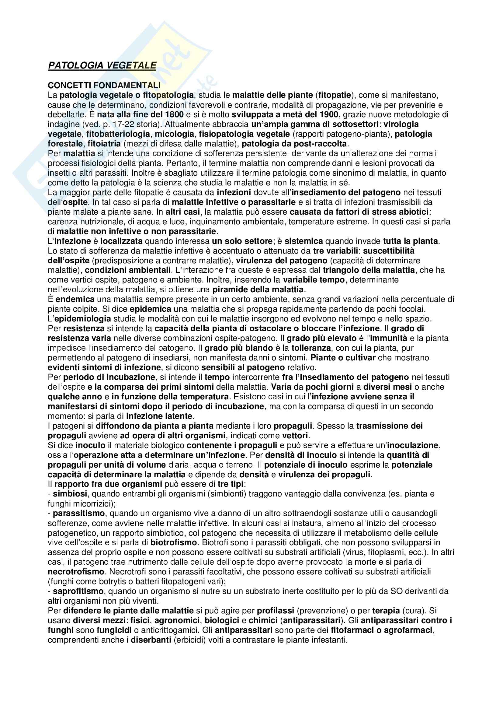 Riassunto esame Patologia vegetale generale Pag. 1