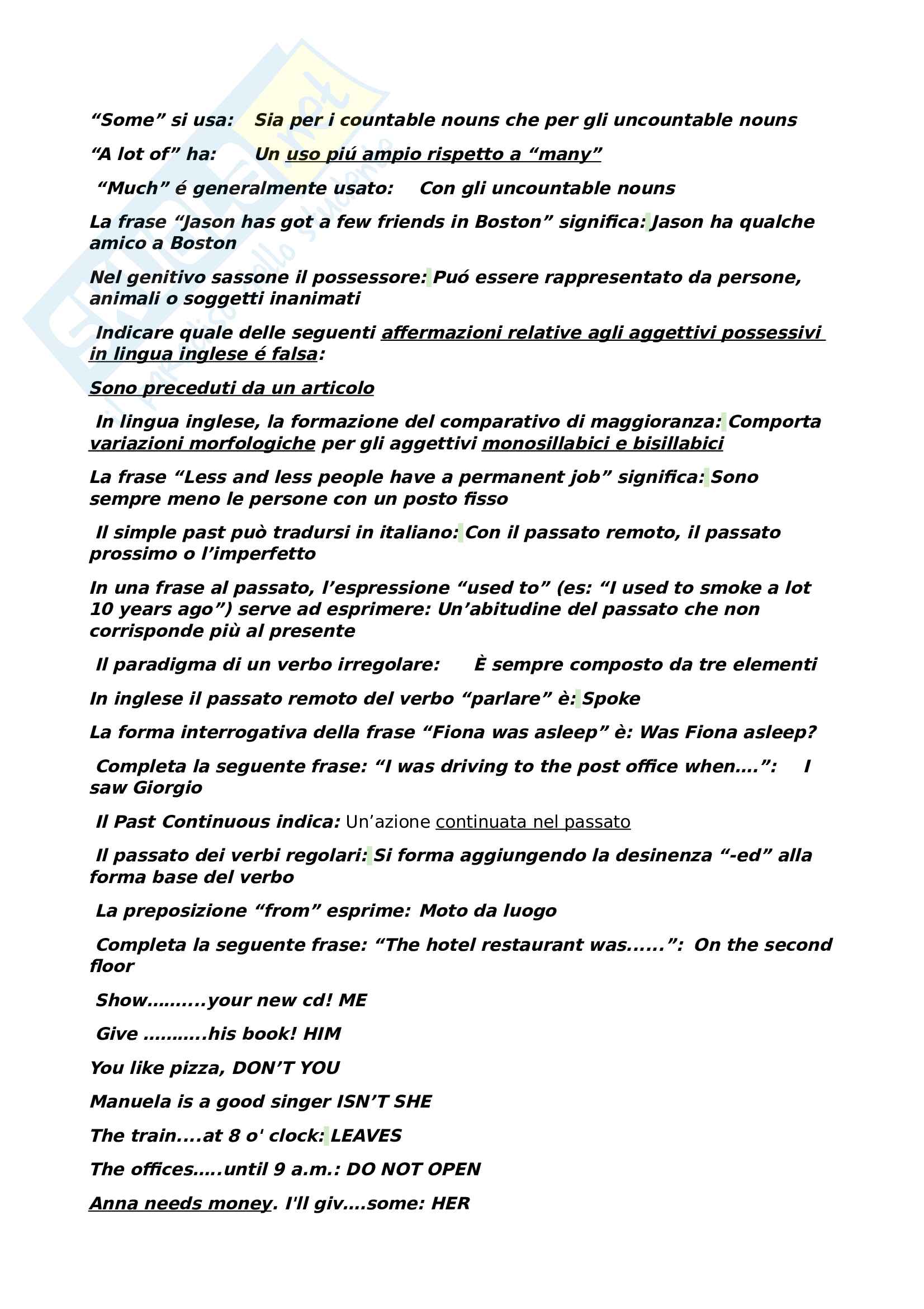 Tutte le domande e le risposte di fine capitolo, della materia: Lingua Inglese 10 cfu Pag. 2
