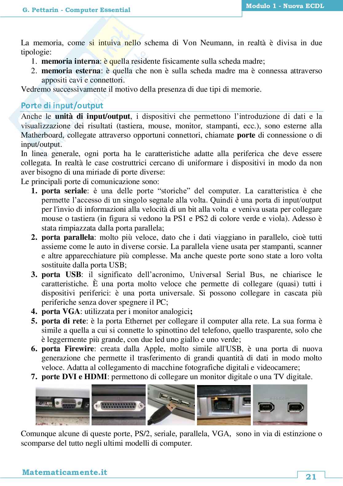 01. Nuova ECDL modulo 1: Computer essential (ebook) Pag. 21