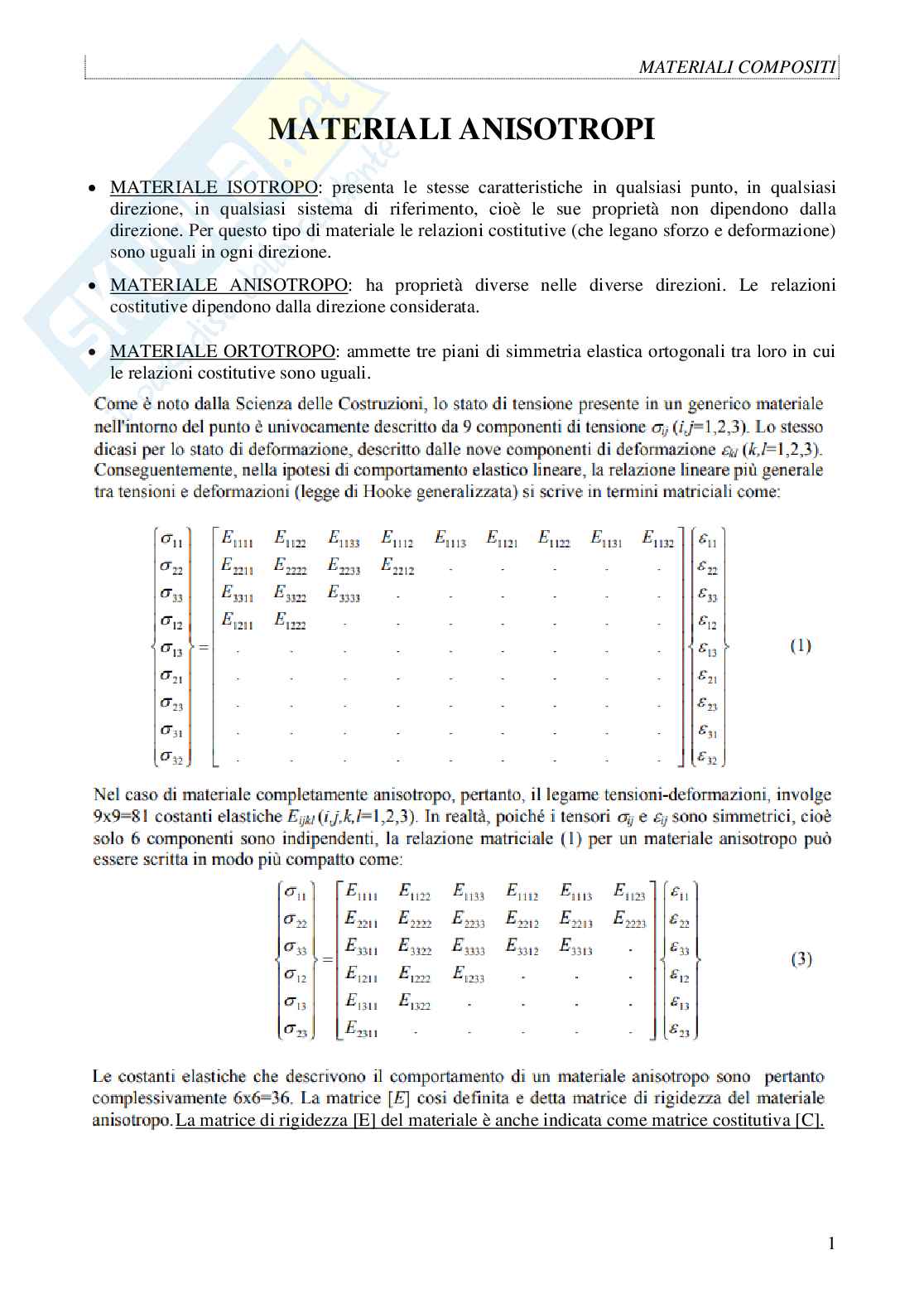 Appunti Meccanica dei materiali sui materiali compositi Pag. 1