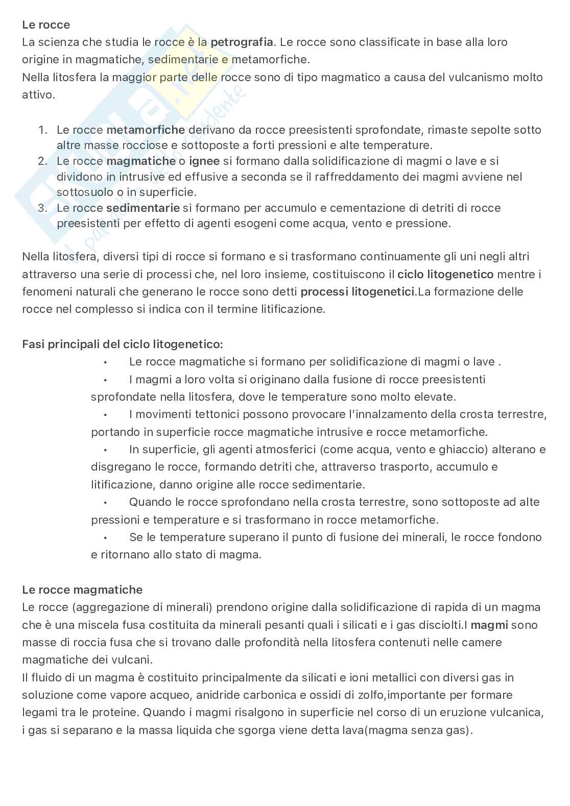 Geologia e petrografia: le  rocce magmatiche, sedimentarie, metamorfiche e la struttura dei minerali Pag. 1