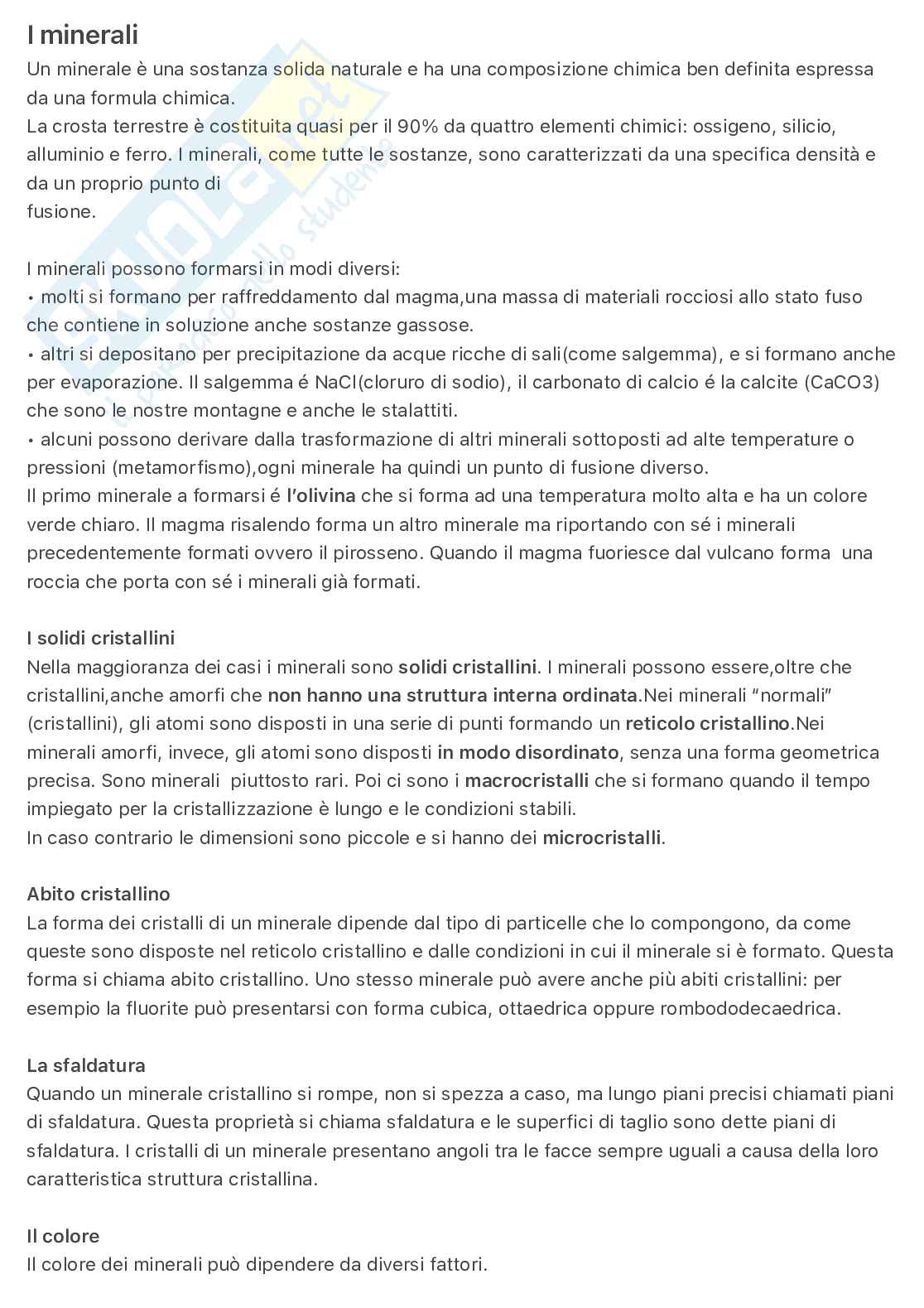 Geologia e petrografia: le  rocce magmatiche, sedimentarie, metamorfiche e la struttura dei minerali Pag. 6