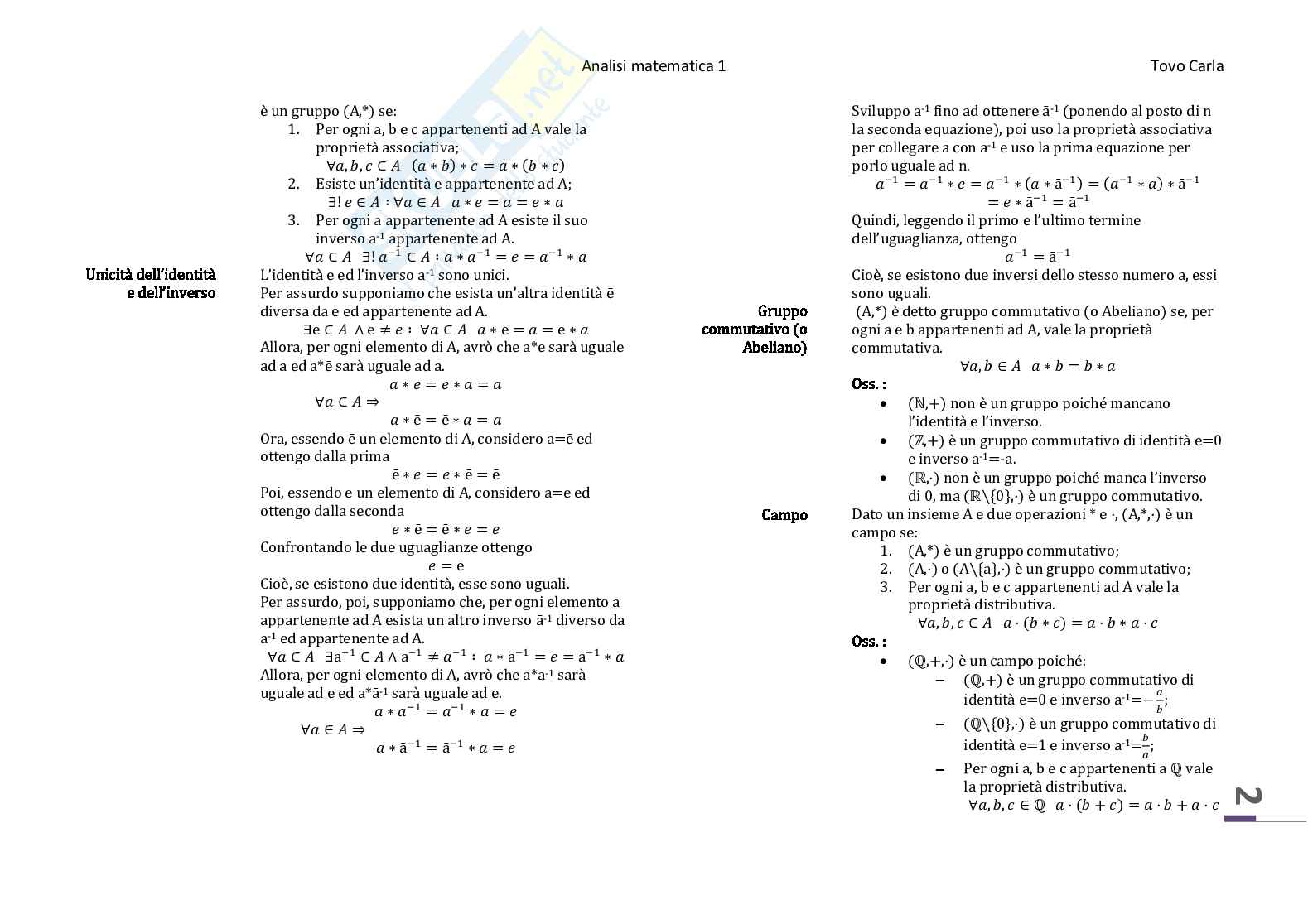 Appunti del corso di Analisi Matematica 1 Pag. 2