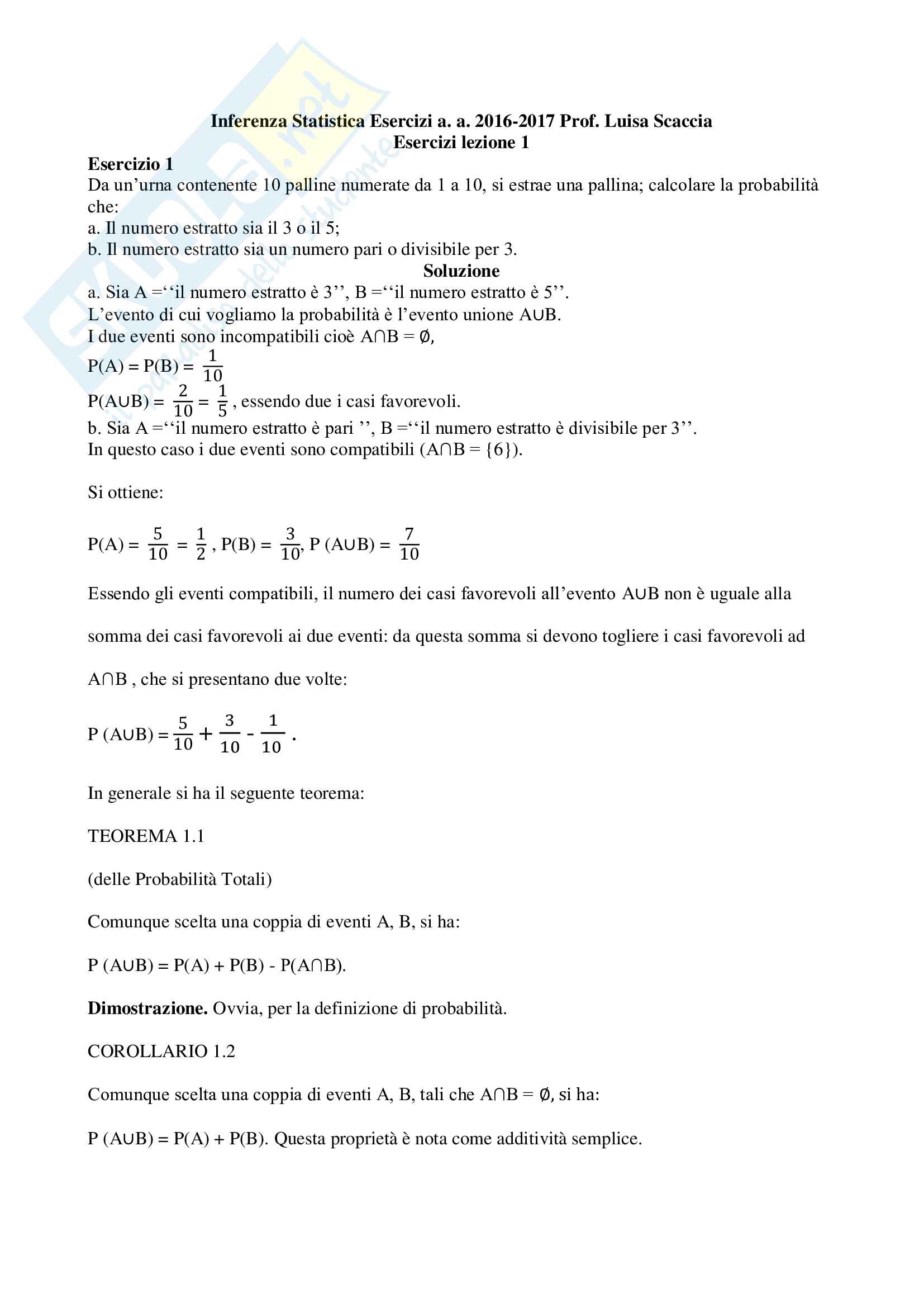 Inferenza Statistica Esercizi Pag. 1