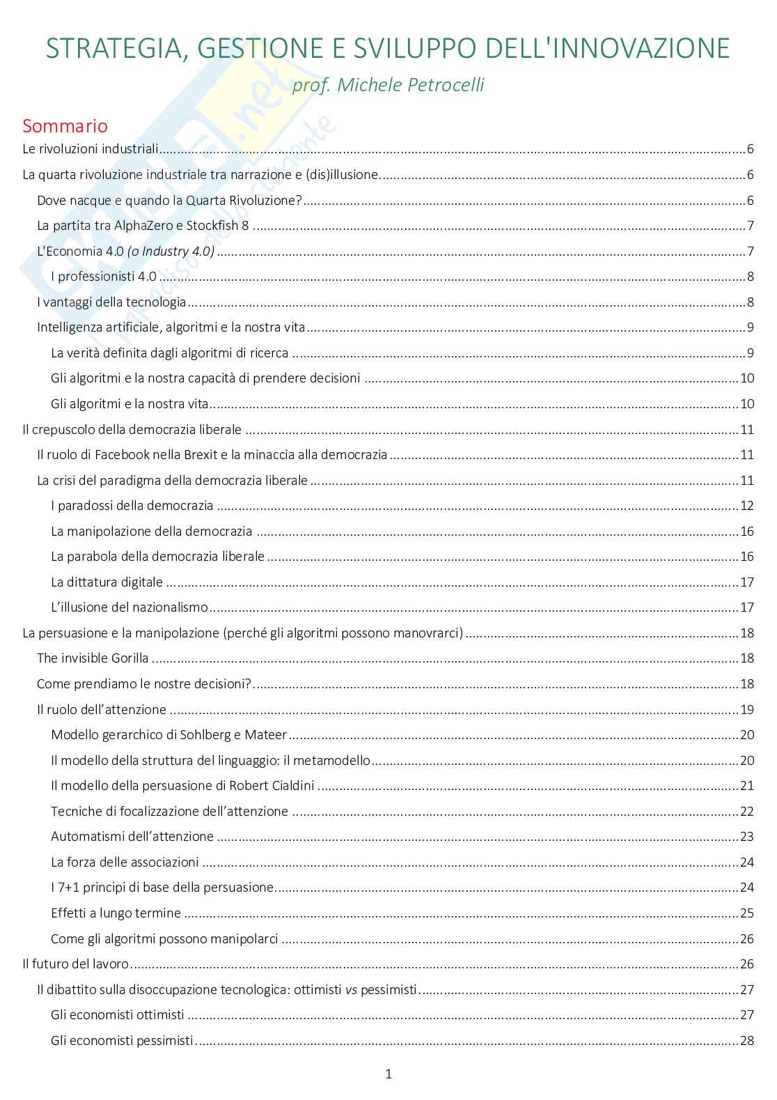 Appunti di Strategia, gestione e sviluppo dell'innovazione Pag. 1