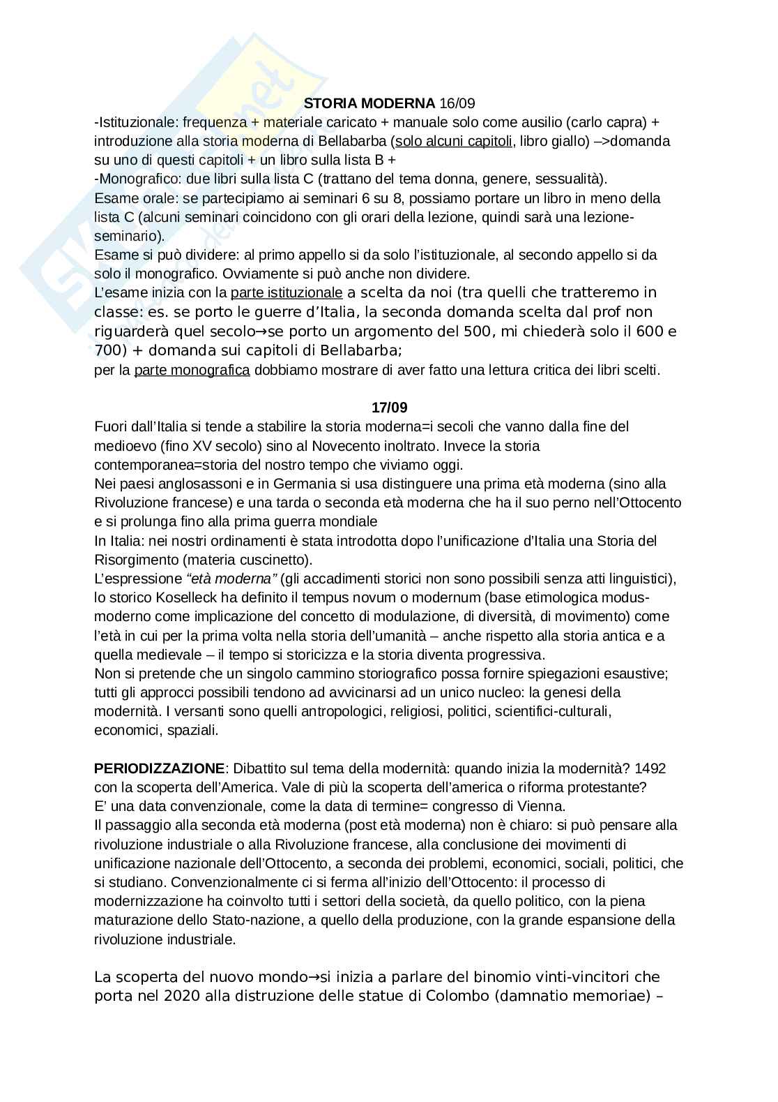 Appunti personali Storia moderna Pag. 1