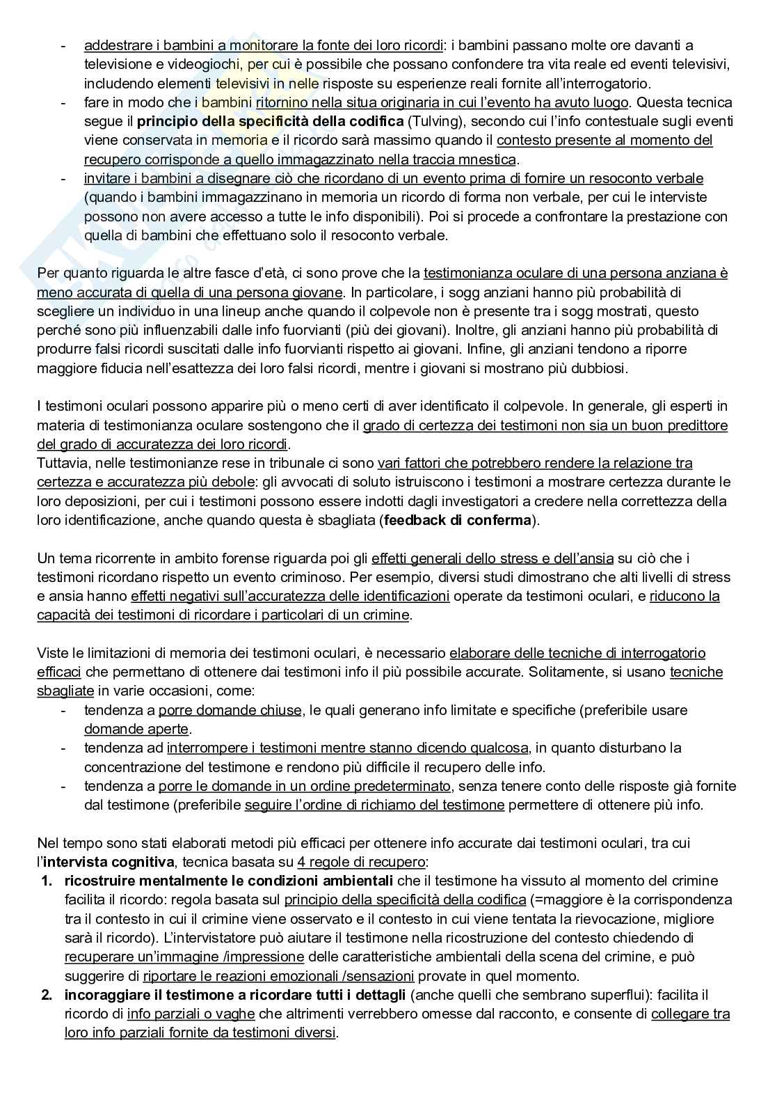 Riassunto esame Elementi di psicologia forense, Prof. Santirocchi Alessandro, libro consigliato Psicologia cognitiva per il diritto, Bona, Rumiati Pag. 11