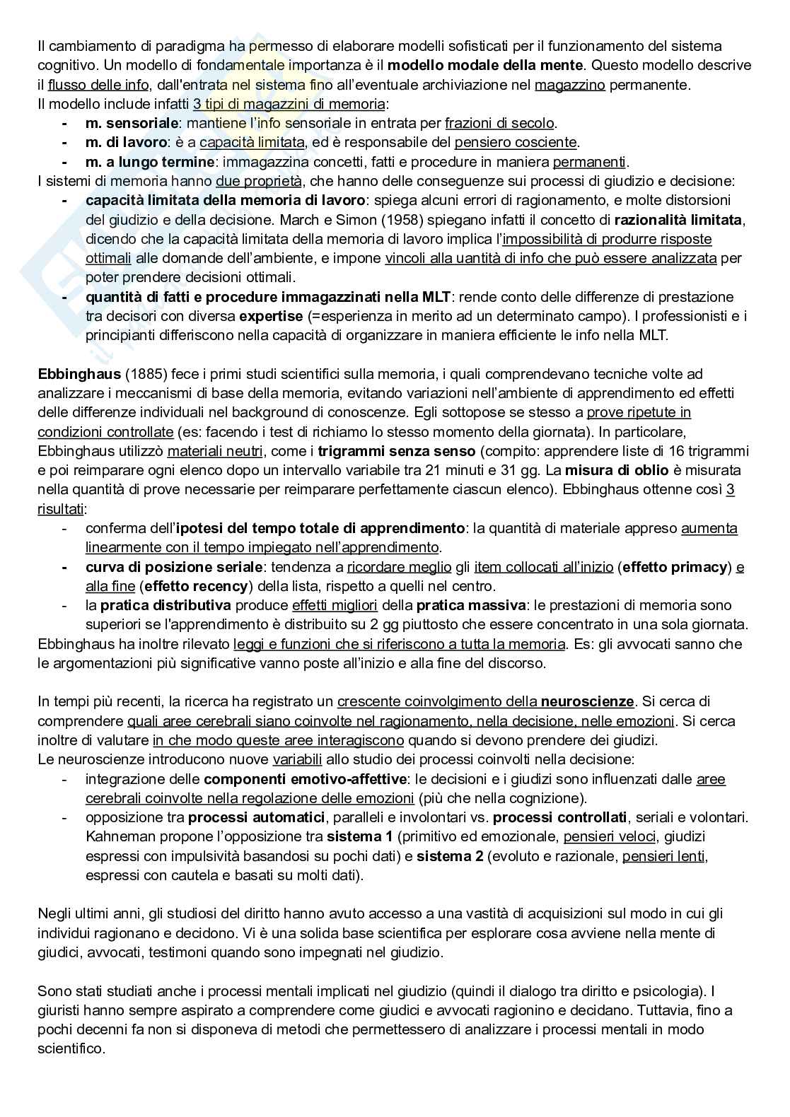 Riassunto esame Elementi di psicologia forense, Prof. Santirocchi Alessandro, libro consigliato Psicologia cognitiva per il diritto, Bona, Rumiati Pag. 2