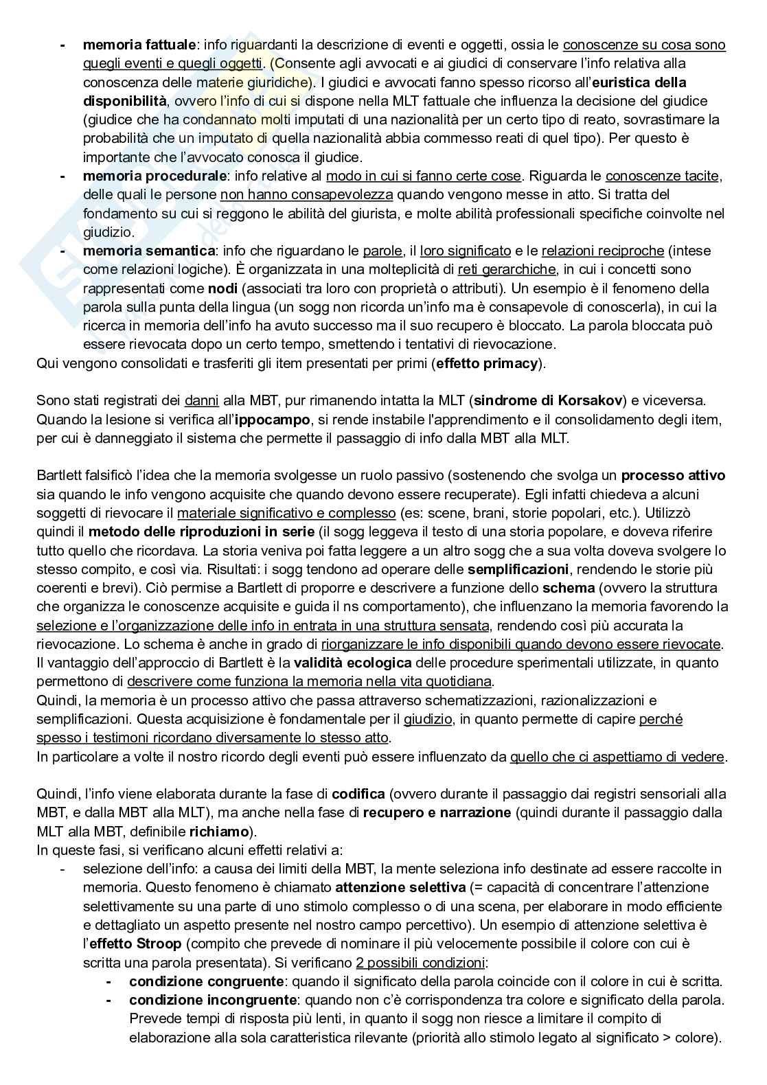 Riassunto esame Elementi di psicologia forense, Prof. Santirocchi Alessandro, libro consigliato Psicologia cognitiva per il diritto, Bona, Rumiati Pag. 6