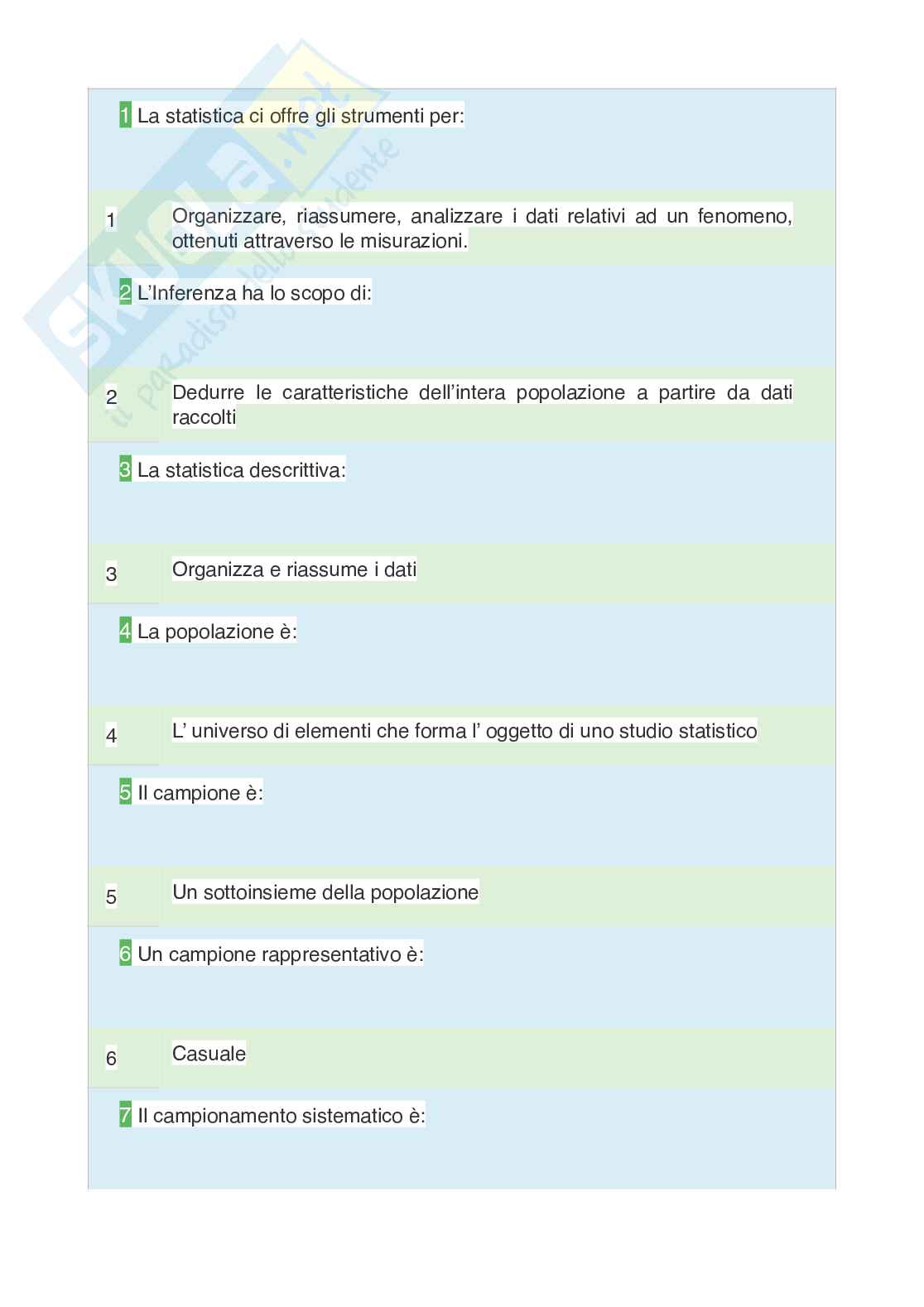 Tutte le 600 domande e risposte esame di Statistica - aggiornate a Novembre 2022 - 90 Pagine Pag. 1