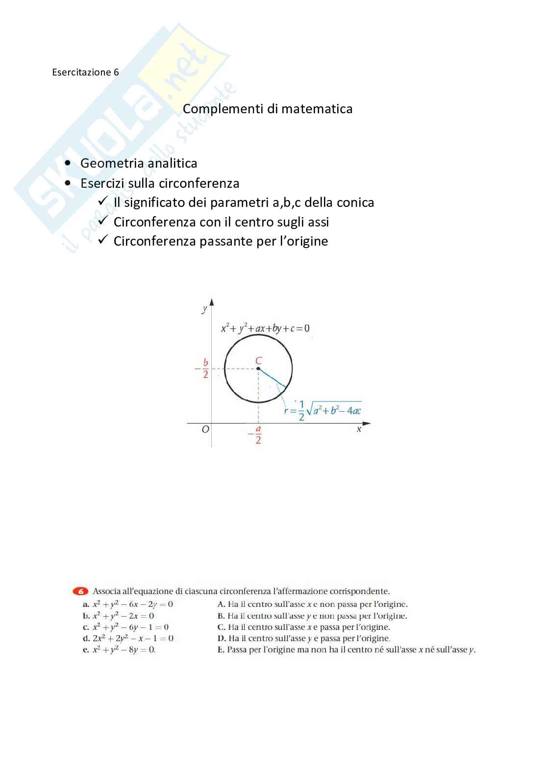 Esercizi svolti di geometria analitica: le coniche, circonferenza, parabola - 6 Pag. 1
