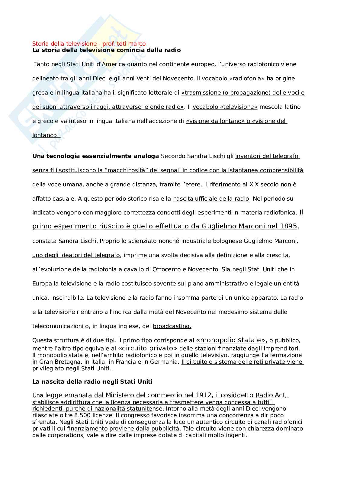 Appunti Storia della televisione Pag. 1