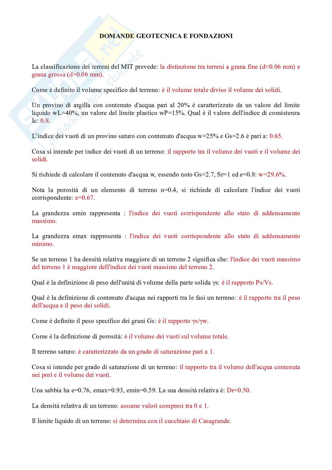 Paniere geotecnica e fondazione - risposte multiple Pag. 1
