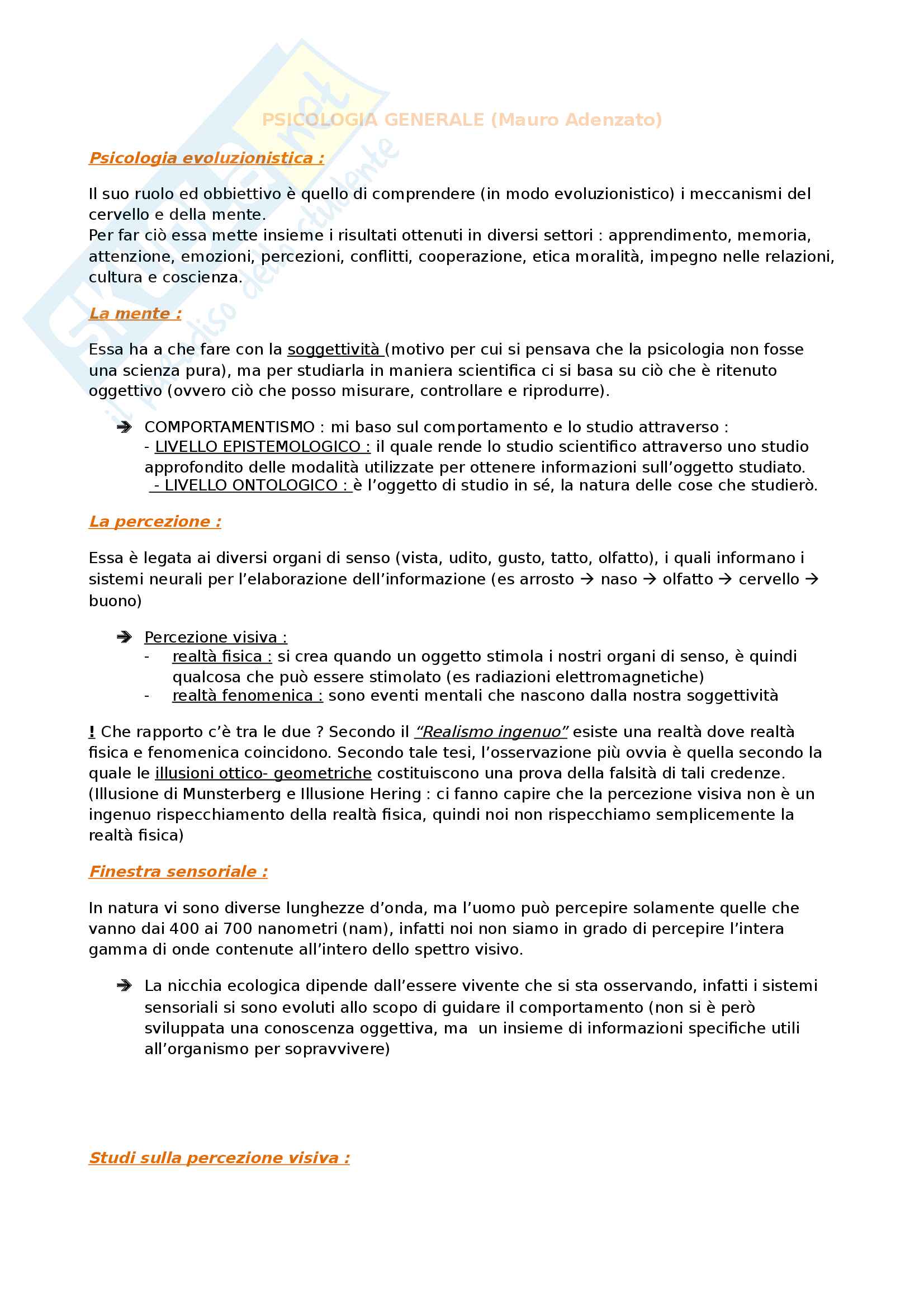 Riassunto esame psicologia generale Pag. 1