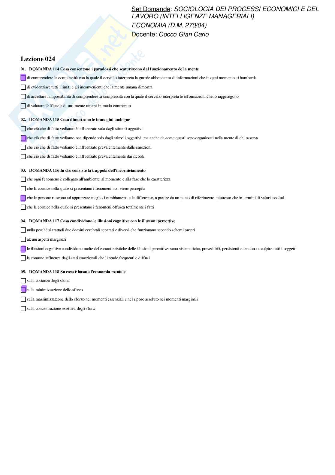 Paniere Sociologia dei processi economici e del lavoro - multiple Pag. 26