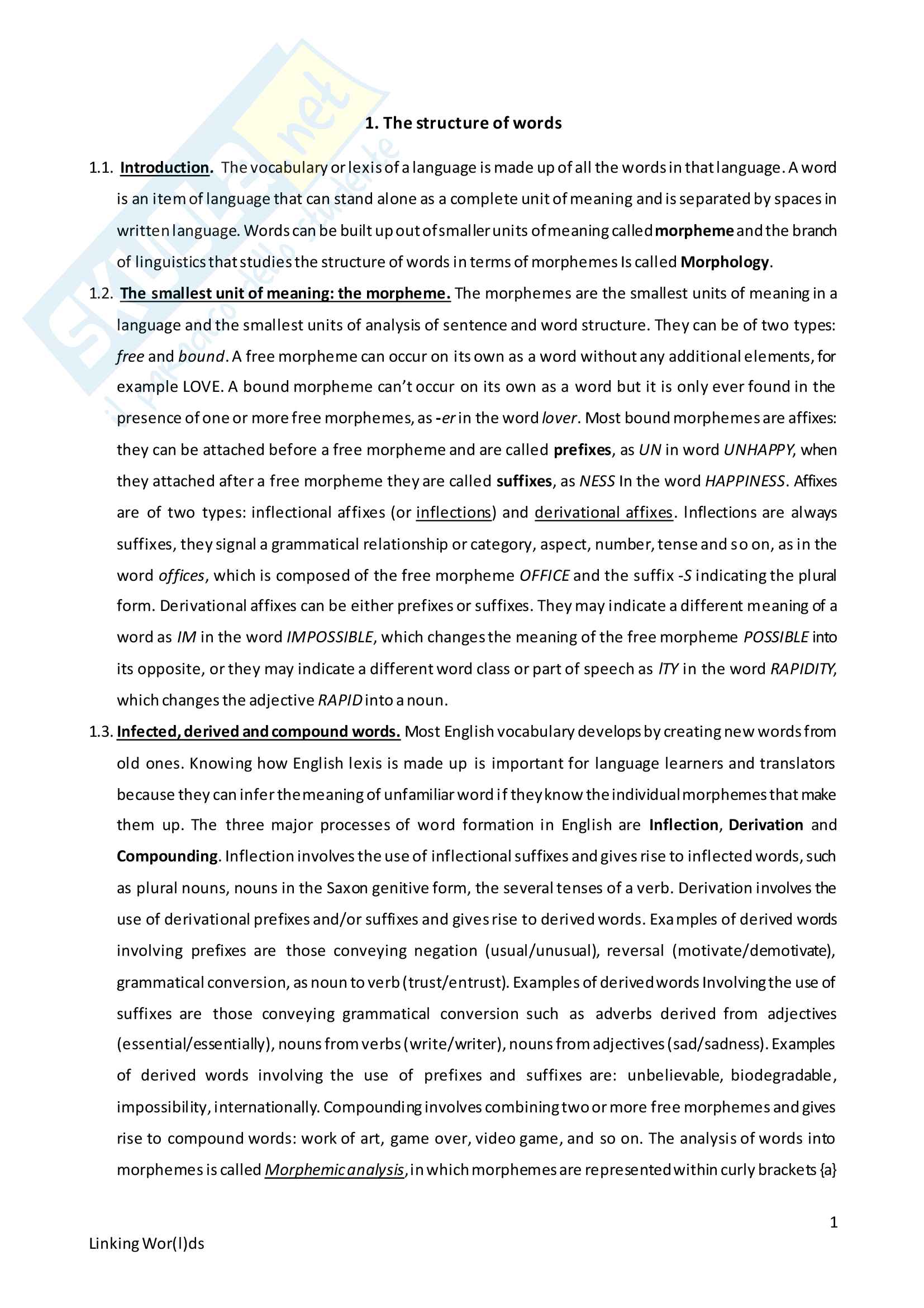 Riassunto per esame di Lingua e traduzione Inglese, prof.ssa Gatto, libro consigliato Linking Wor(l)ds" di S. Laviosa Pag. 1