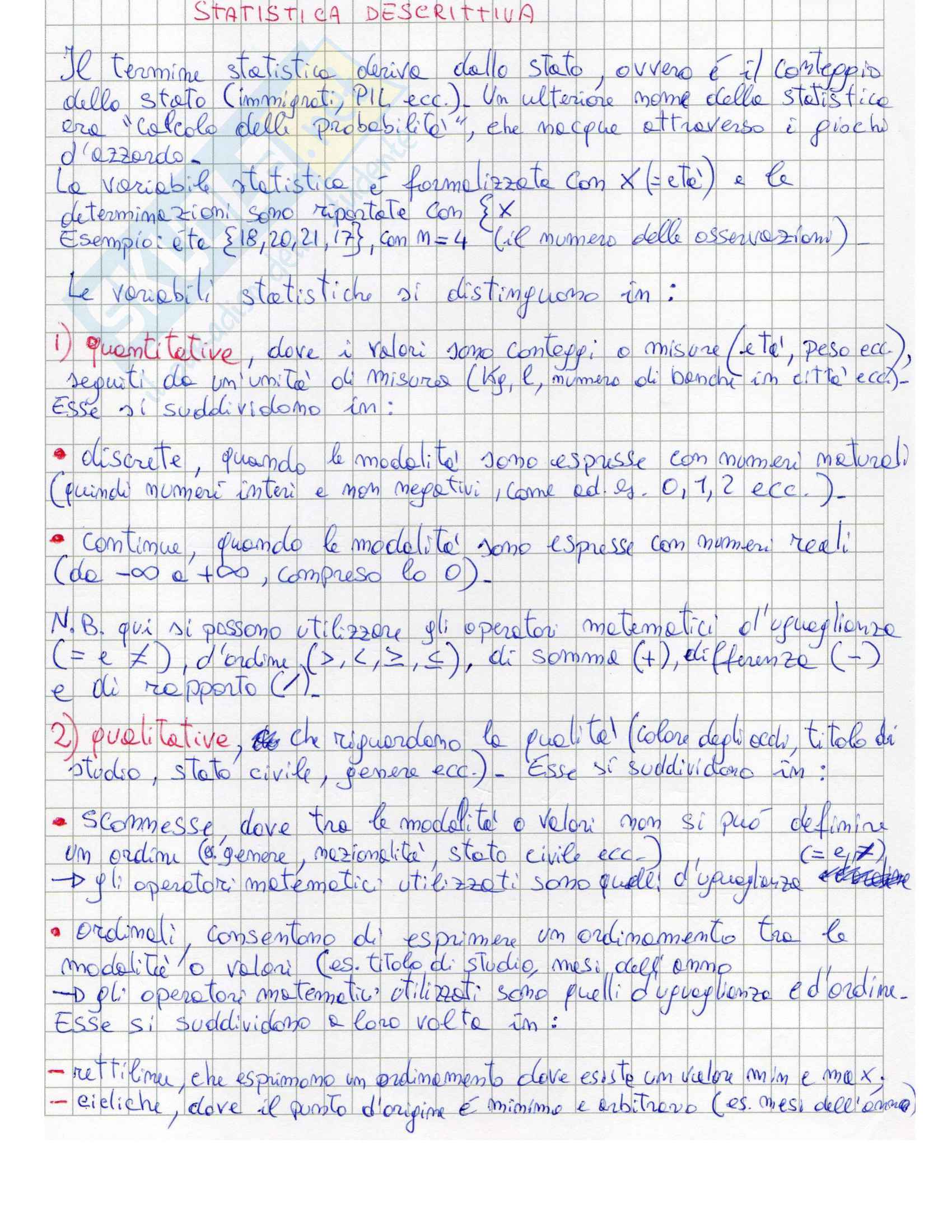 Riassunti di statistica descrittiva (1) Pag. 2