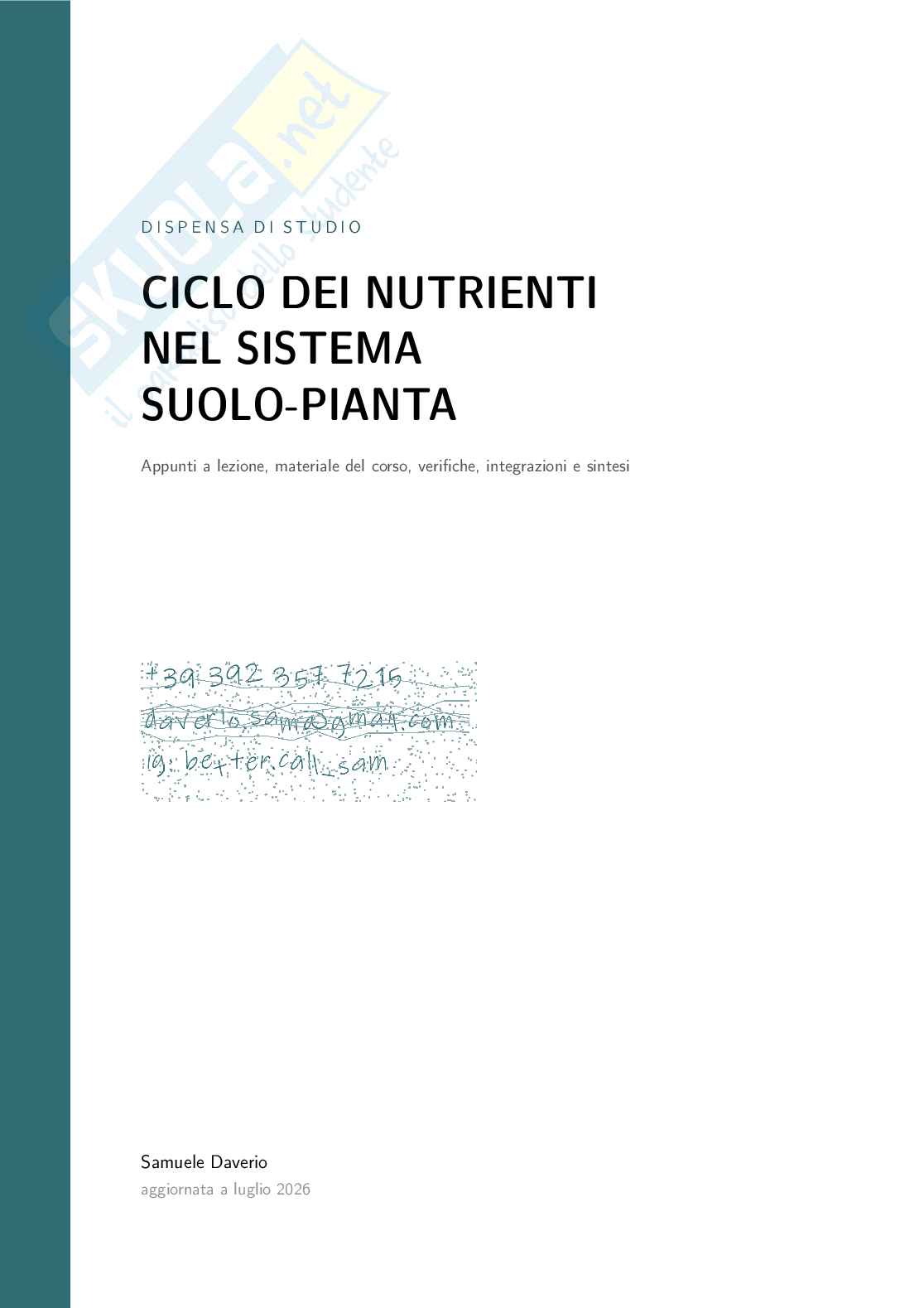 Ciclo dei Nutrienti nel sistema suolo pianta  Pag. 1