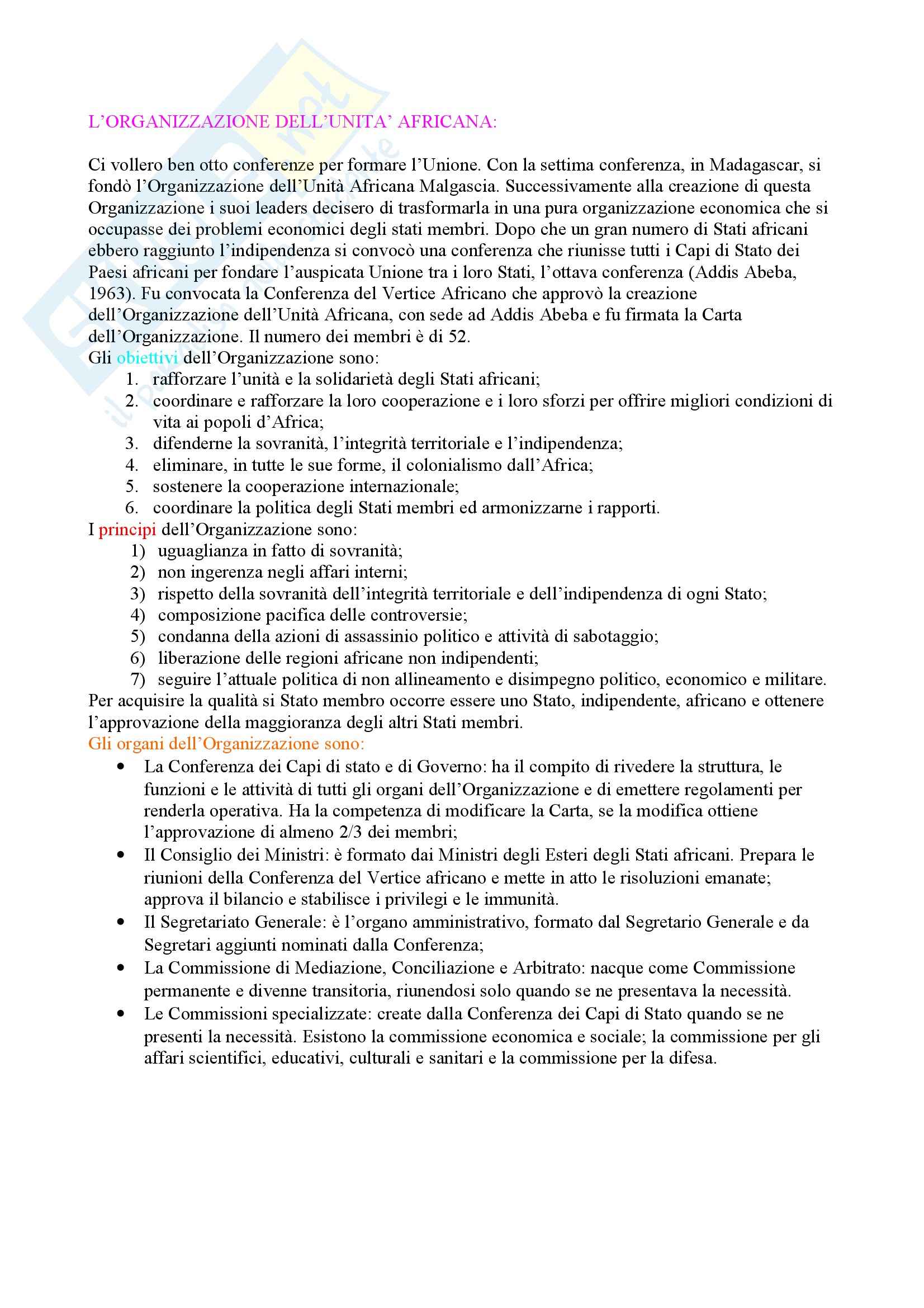 Diritto musulmano e dei Paesi islamici - l'organizzazione dell'Unità africana Pag. 1