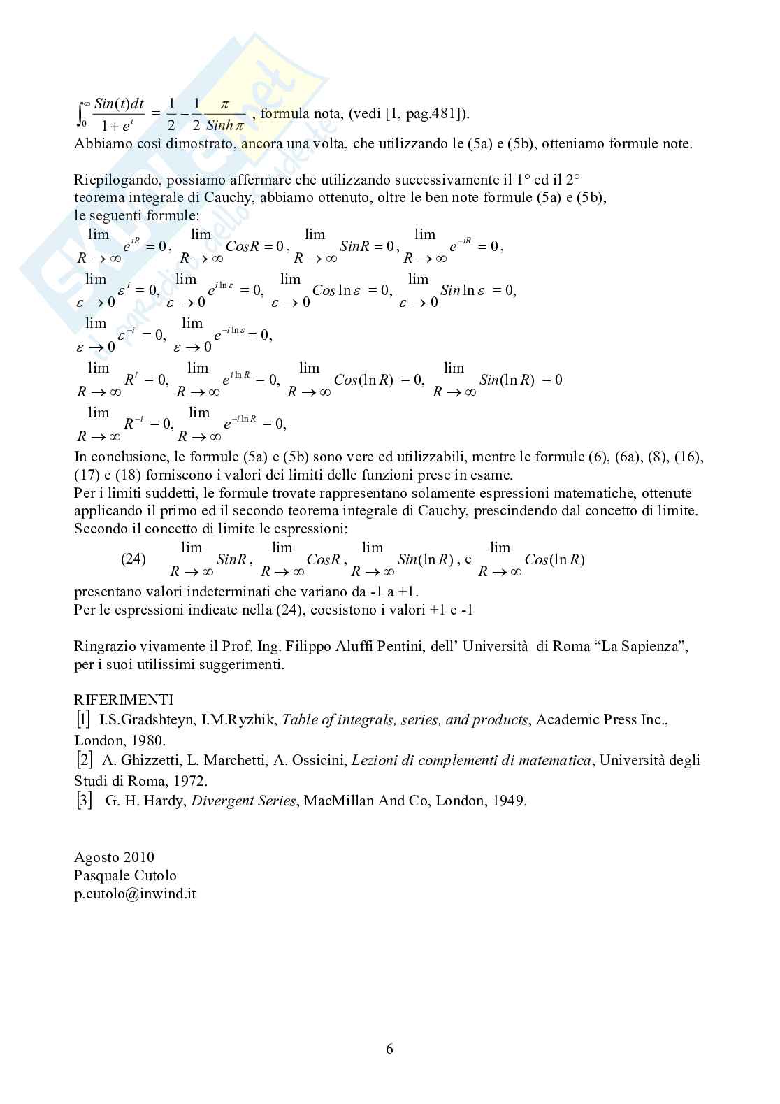 Sul valore del limite di alcune particolari funzioni Pag. 6