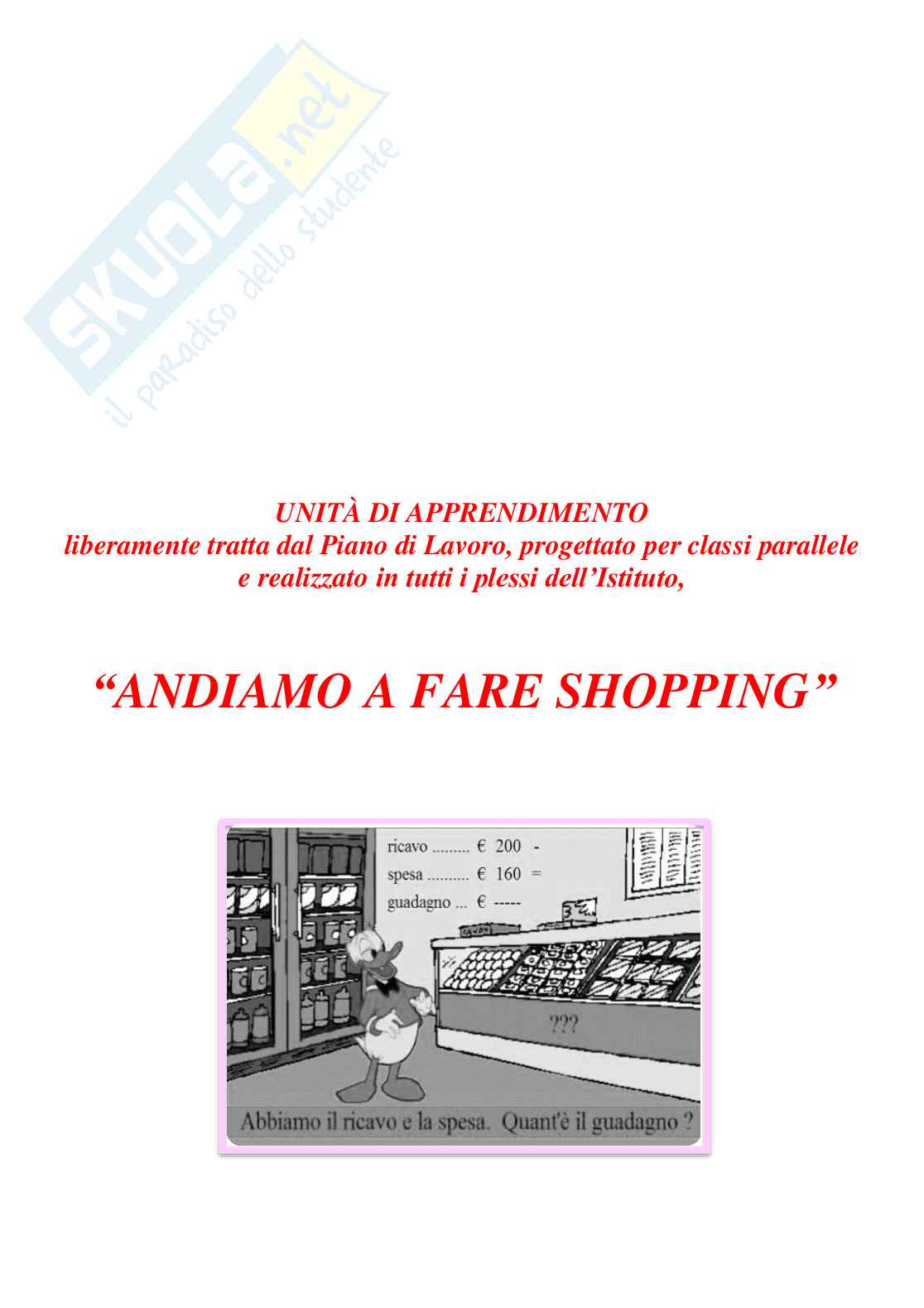Esempio uda lezione simulata per la scuola primaria e concorsi pubblici titolo andiamo a fare shopping Pag. 1