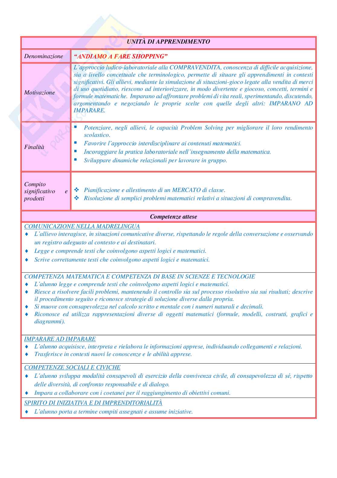 Esempio uda lezione simulata per la scuola primaria e concorsi pubblici titolo andiamo a fare shopping Pag. 2