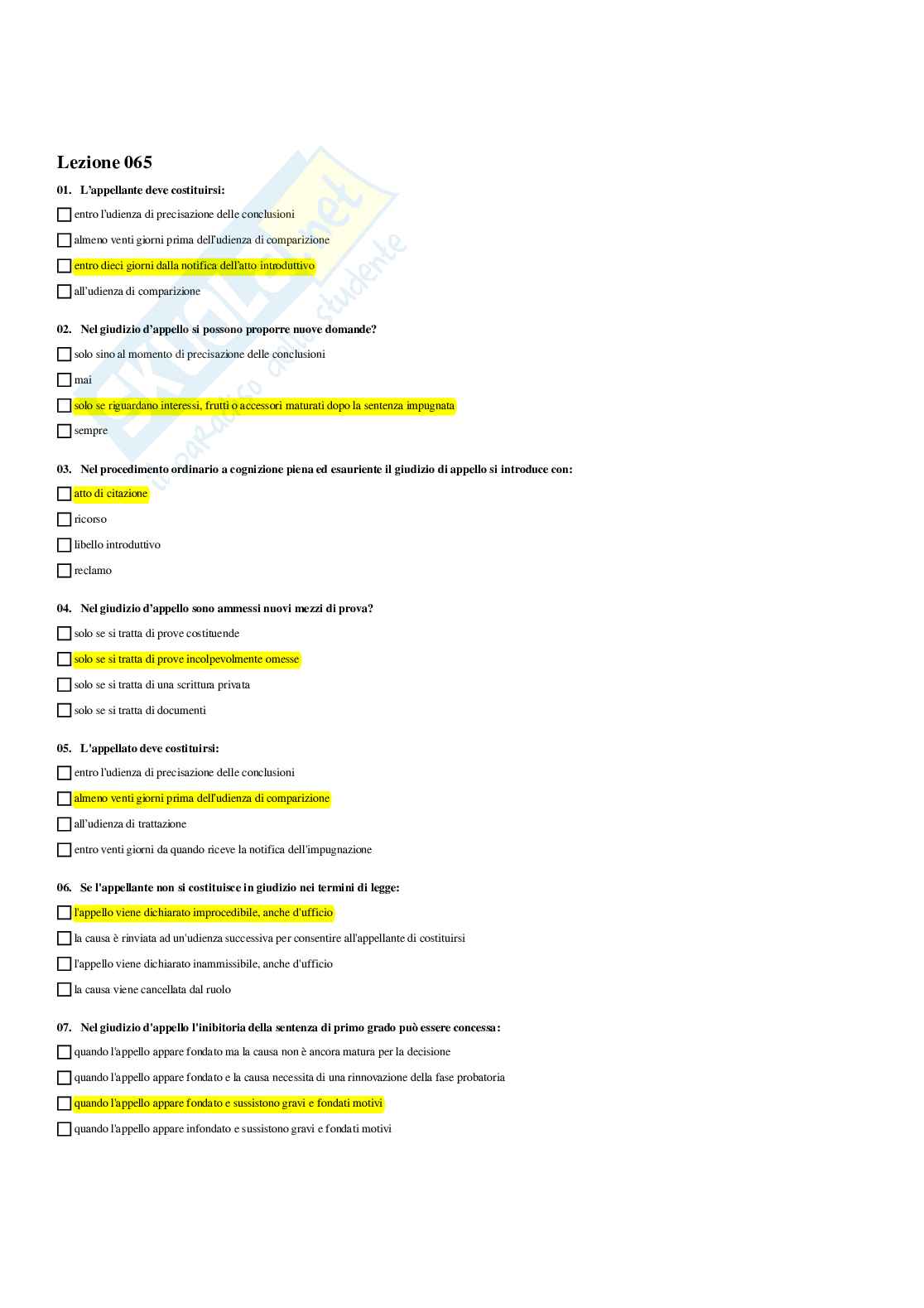 Paniere di diritto processuale civile - risposte multiple Pag. 71