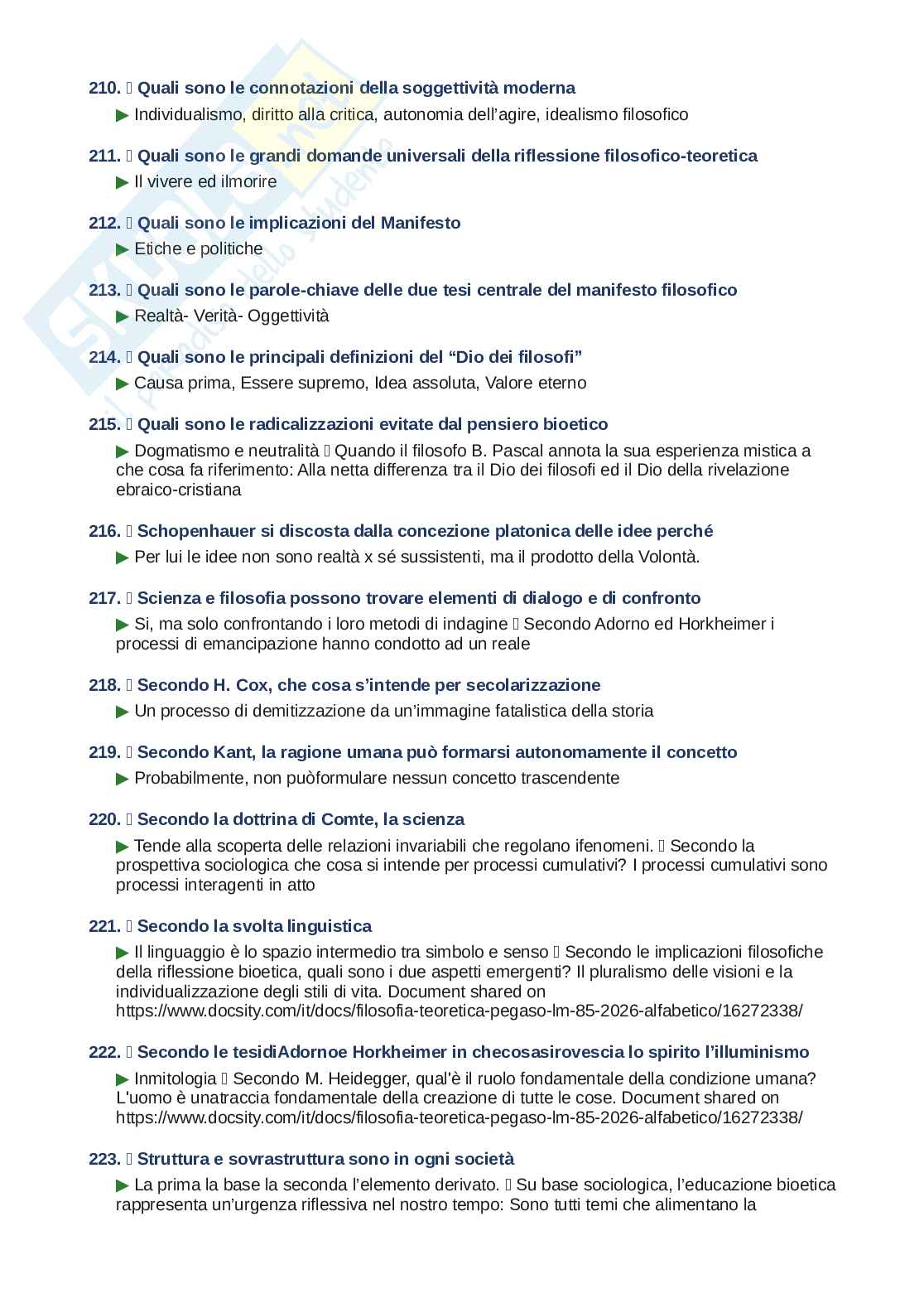 Domande e risposte Filosofia teoretica, ordine alfabetico 2025 Pag. 16