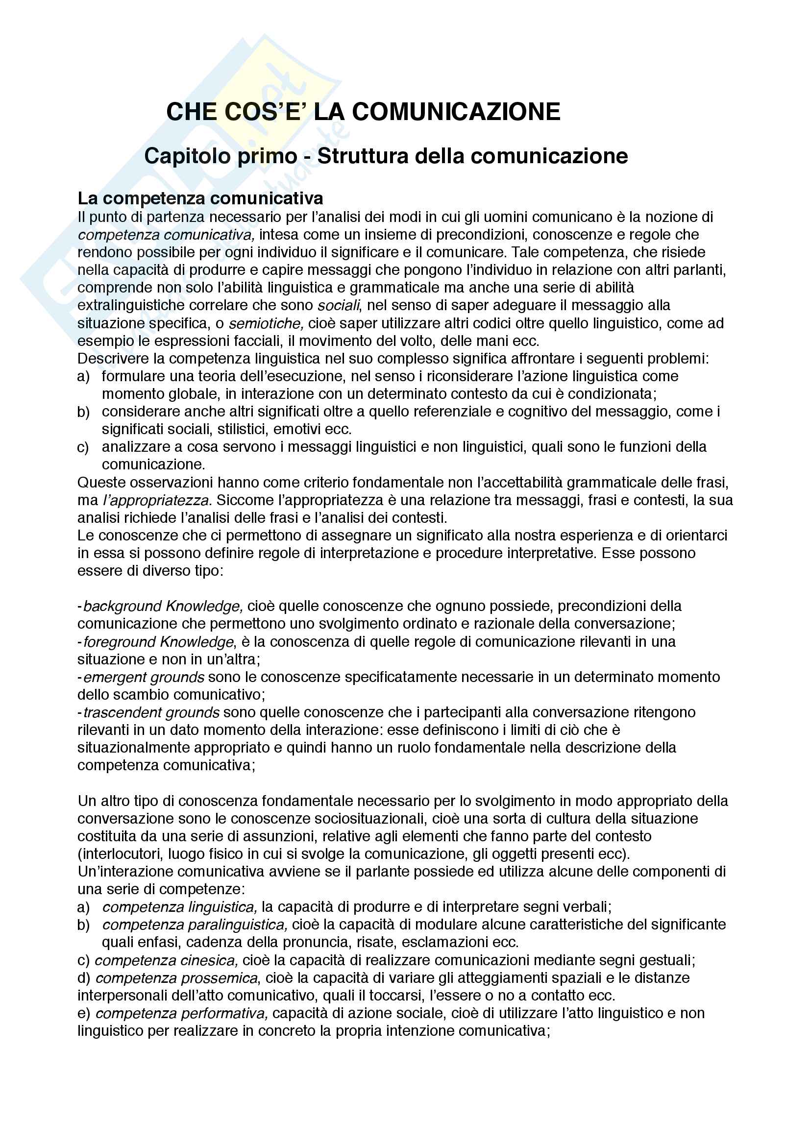 Riassunto esame Psicologia della comunicazione, prof. Caterina, libro consigliato La comunicazione come processo sociale, Bitti Pag. 1