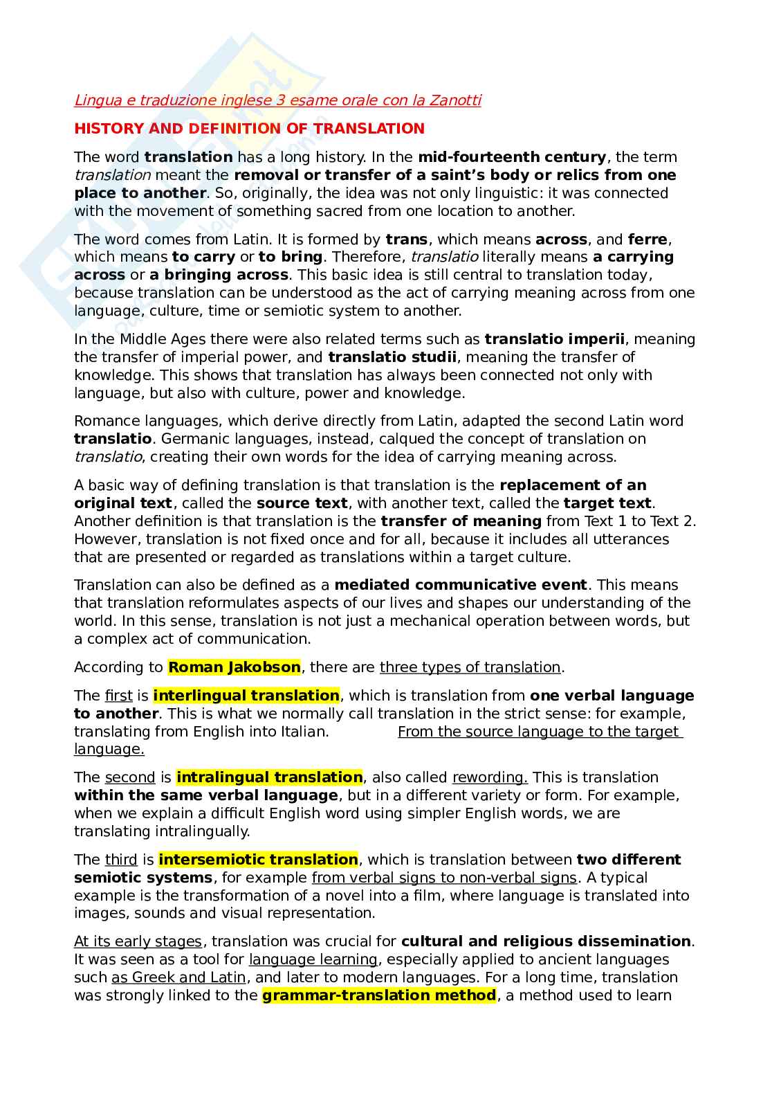 Translation studies - Appunti generali Pag. 1