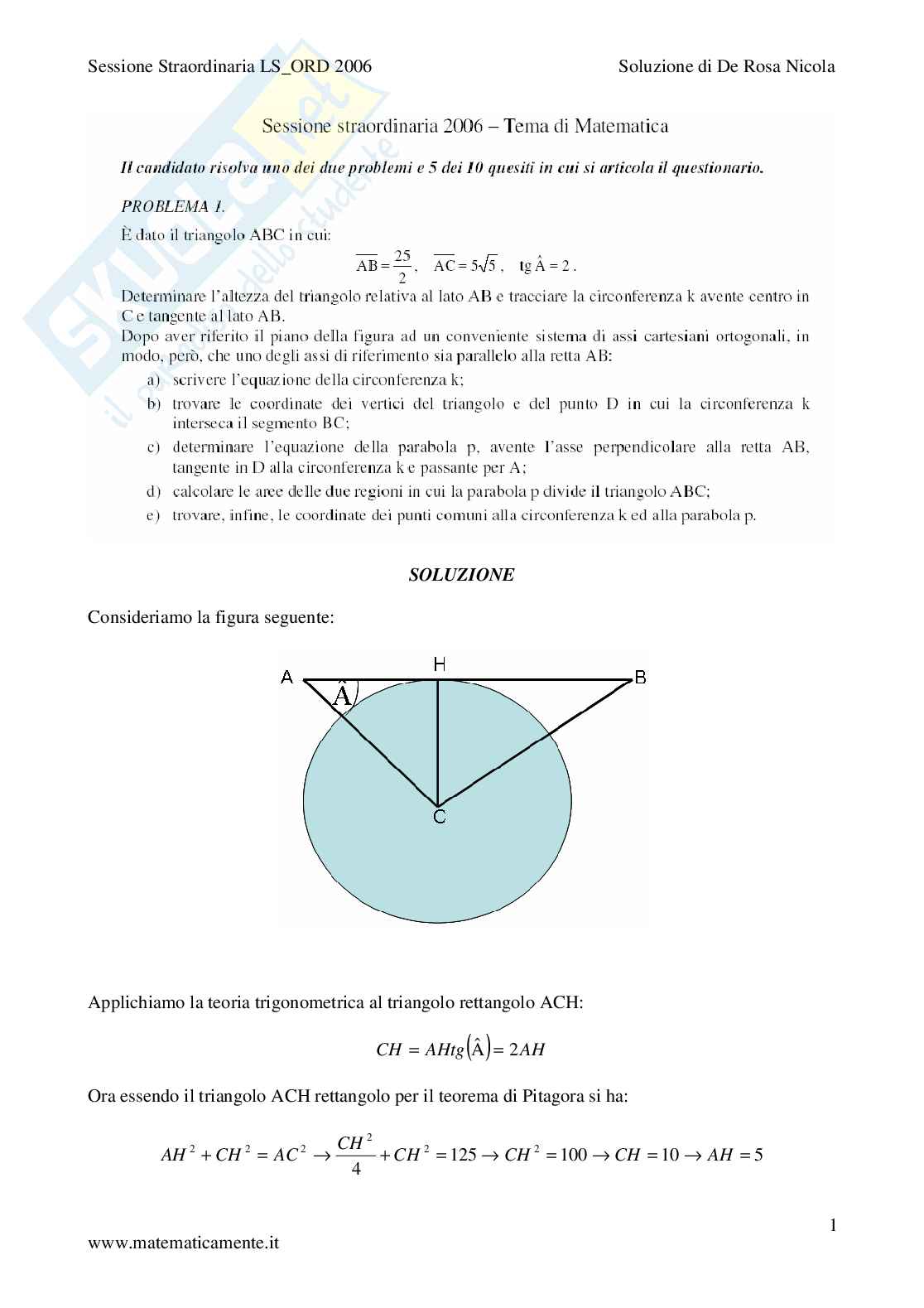 2006 - Liceo scientifico di ordinamento sessione straordinaria Pag. 1