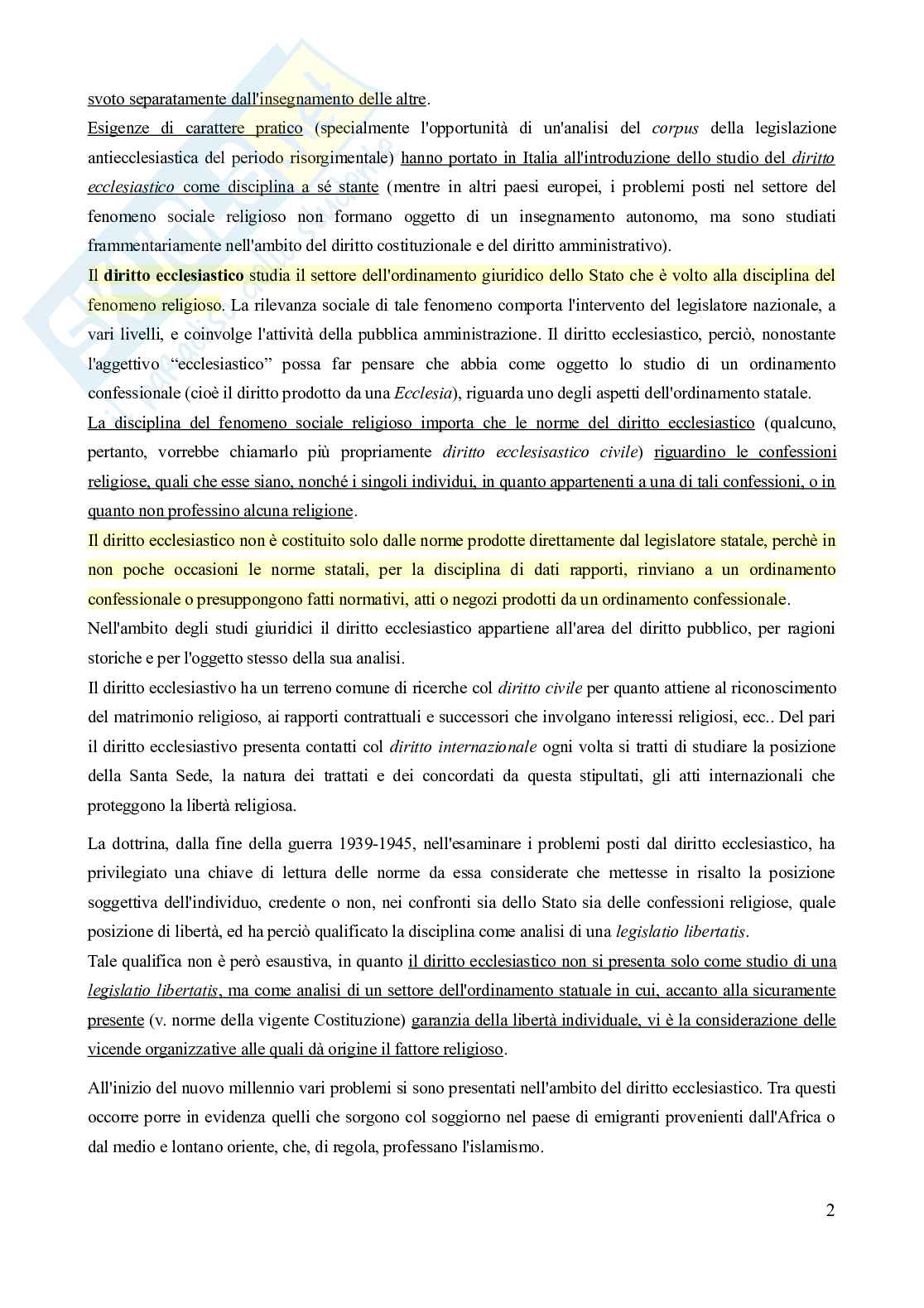 Riassunto esame Diritto ecclesiastico, Prof. Marano Venerando, libro consigliato Diritto ecclesiastico, Finocchiaro Pag. 2