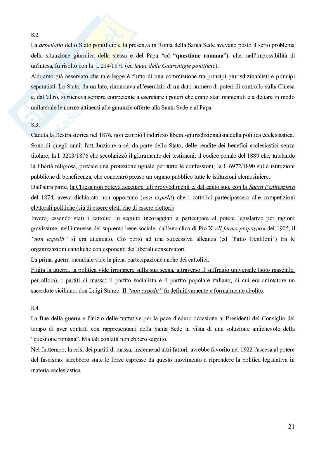 Riassunto esame Diritto ecclesiastico, Prof. Marano Venerando, libro consigliato Diritto ecclesiastico, Finocchiaro Pag. 21
