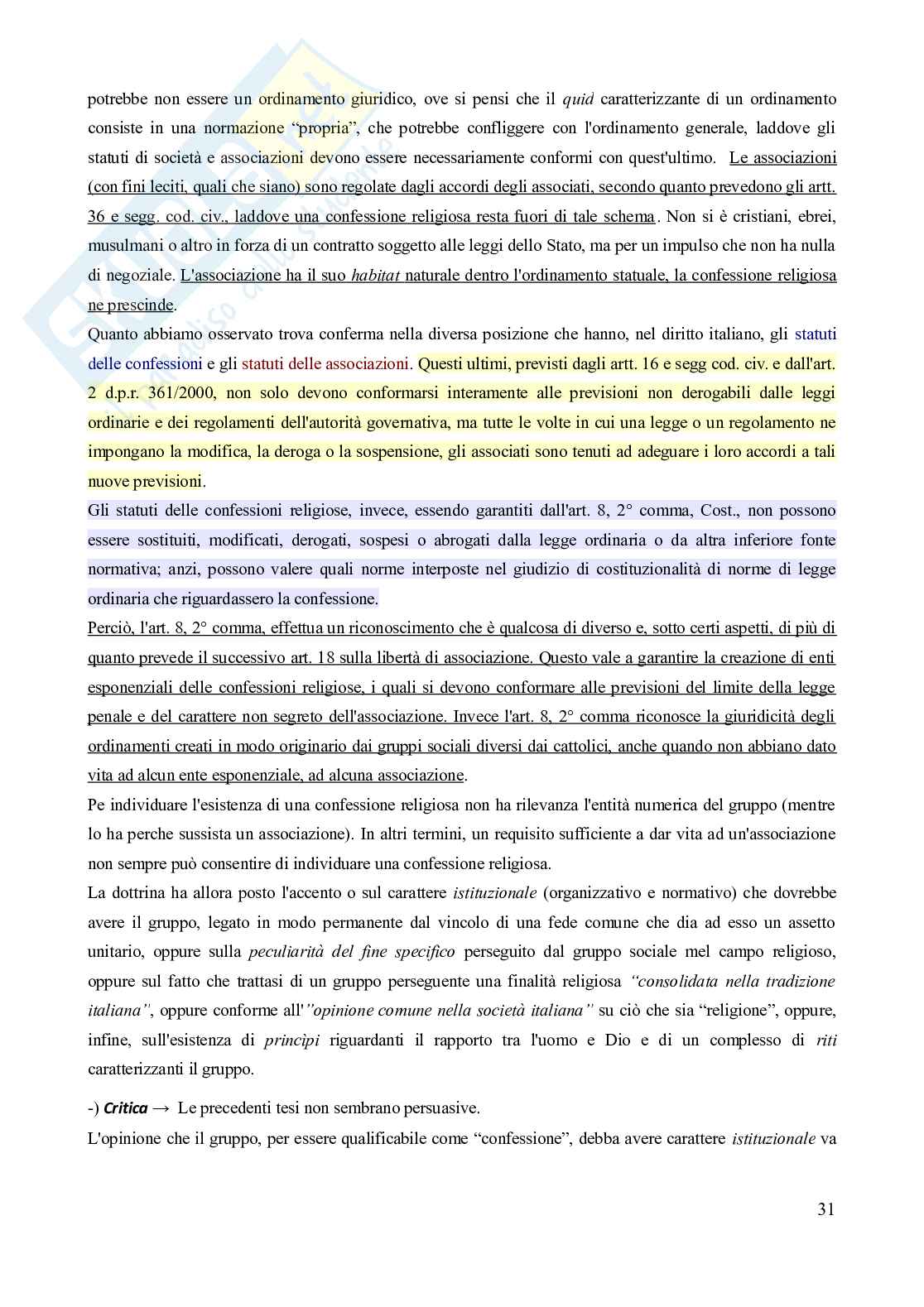 Riassunto esame Diritto ecclesiastico, Prof. Marano Venerando, libro consigliato Diritto ecclesiastico, Finocchiaro Pag. 31