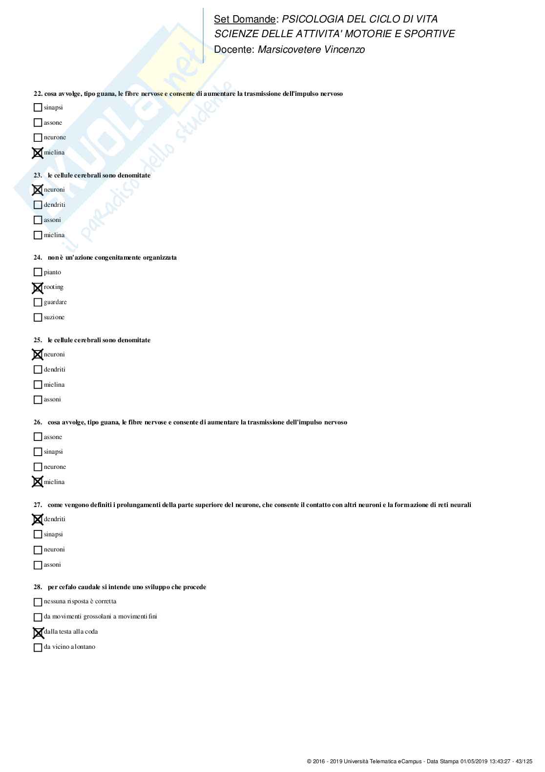 Set Domande Paniere Risposte Chiuse Psicologia del Ciclo di Vita Pag. 41