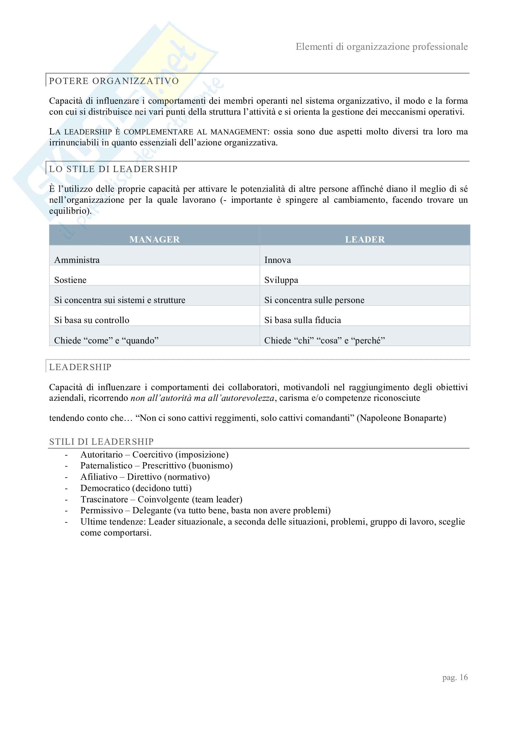 Elementi di organizzazione professionale Pag. 16
