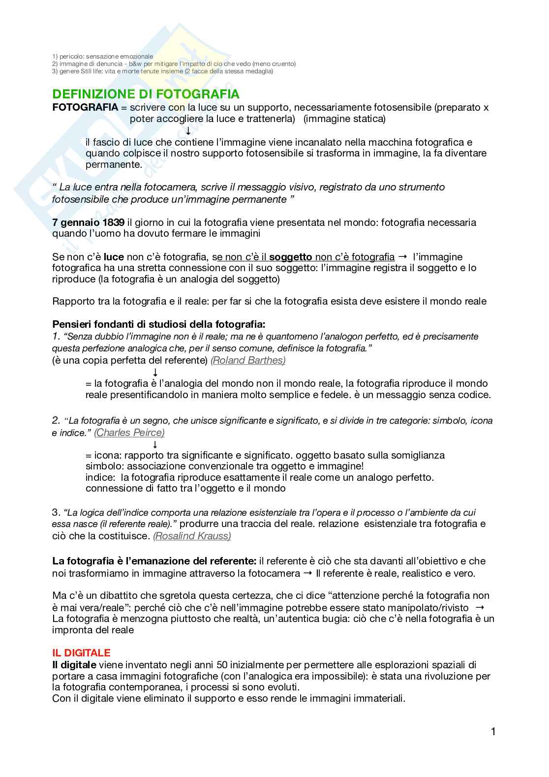 Appunti per l'esame di Fotografia e identità visiva  Pag. 1