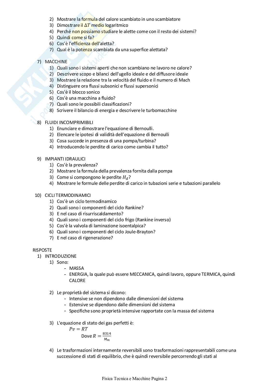 Elenco domande e risposte per allenarsi all'esame di Fisica tecnica e macchine Pag. 2