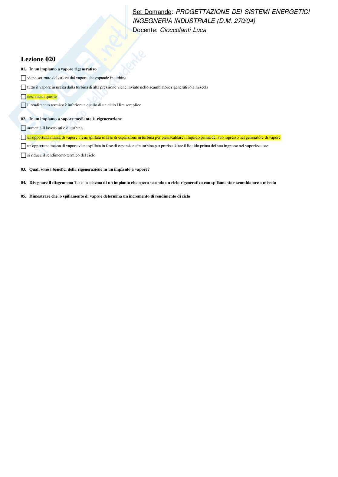 Paniere Progettazione di sistemi energetici Pag. 26