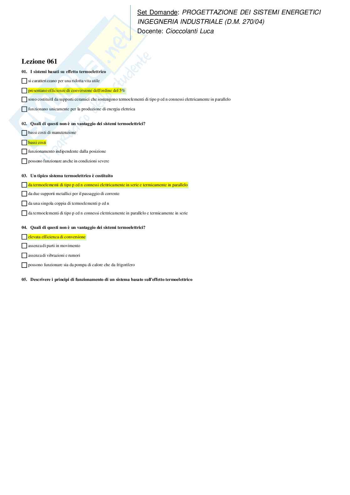Paniere Progettazione di sistemi energetici Pag. 71