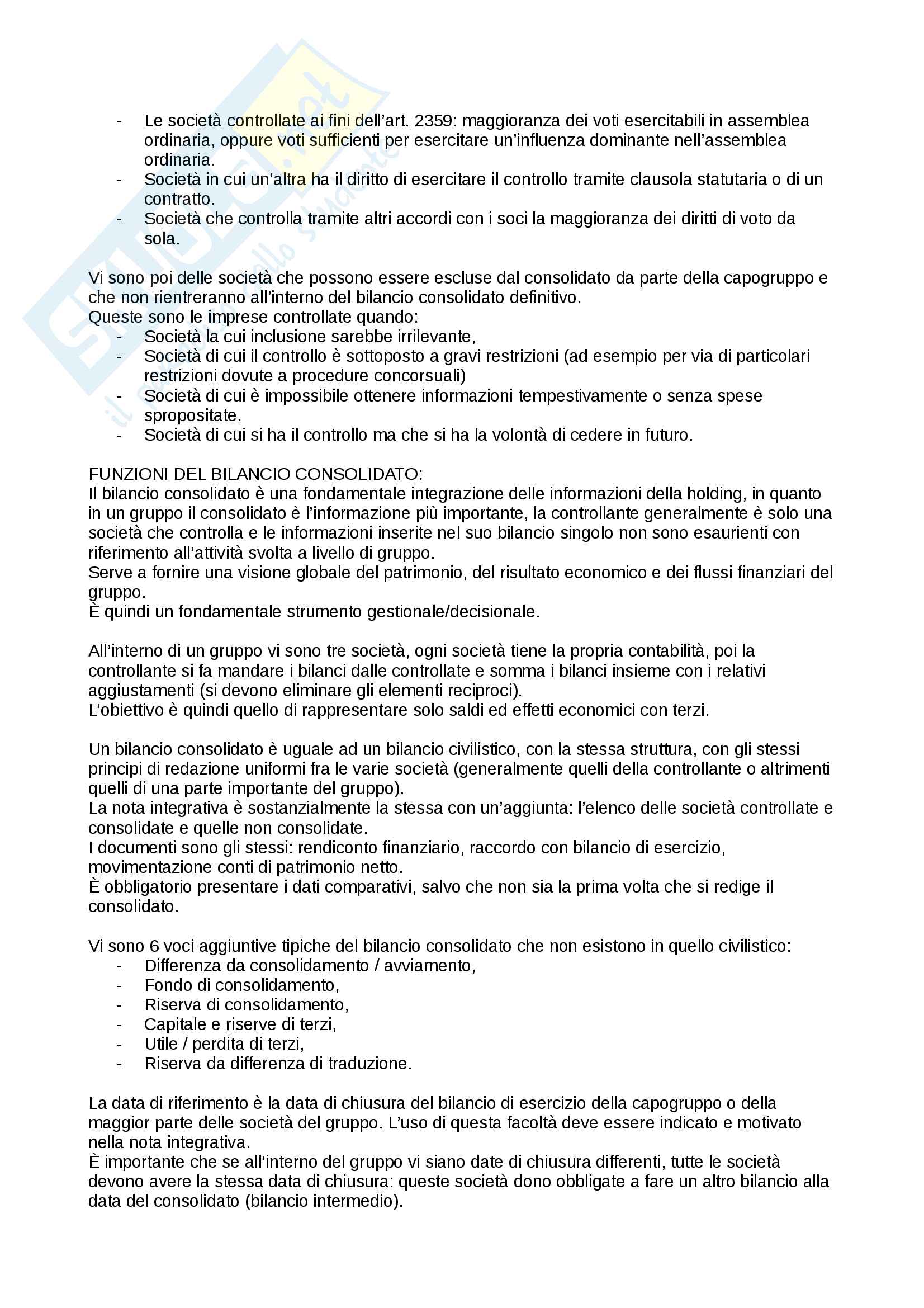 Appunti di bilancio consolidato validi per il superamento d'esame Pag. 2