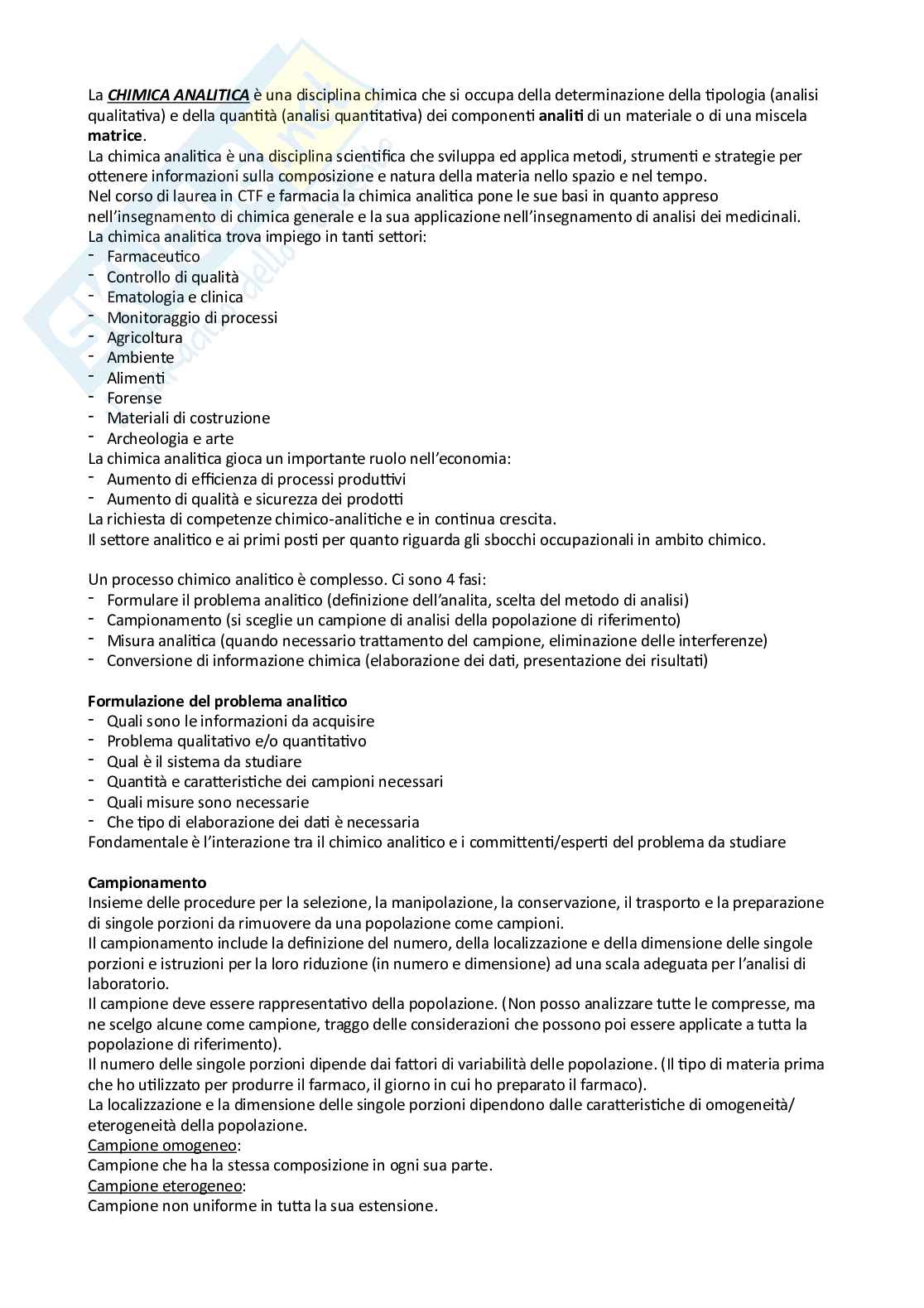Appunti completi di Chimica analitica  Pag. 1