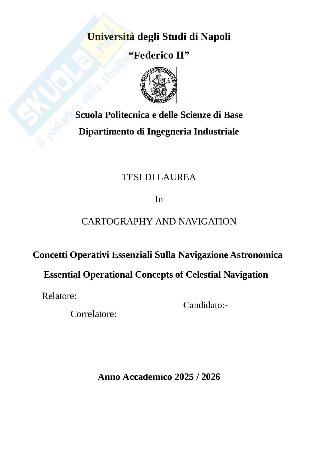 Tesi sulla navigazione astronomica Pag. 1