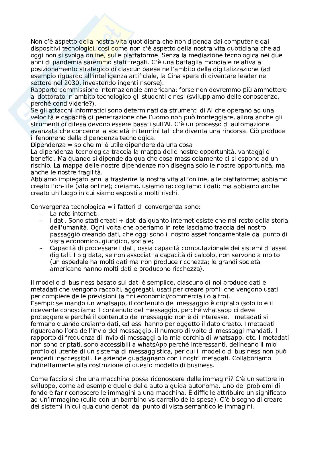 Riassunto esame Informatica giuridica, Prof. Durante Massimo, libro consigliato La politica dei dati, Durante Massimo Pag. 1
