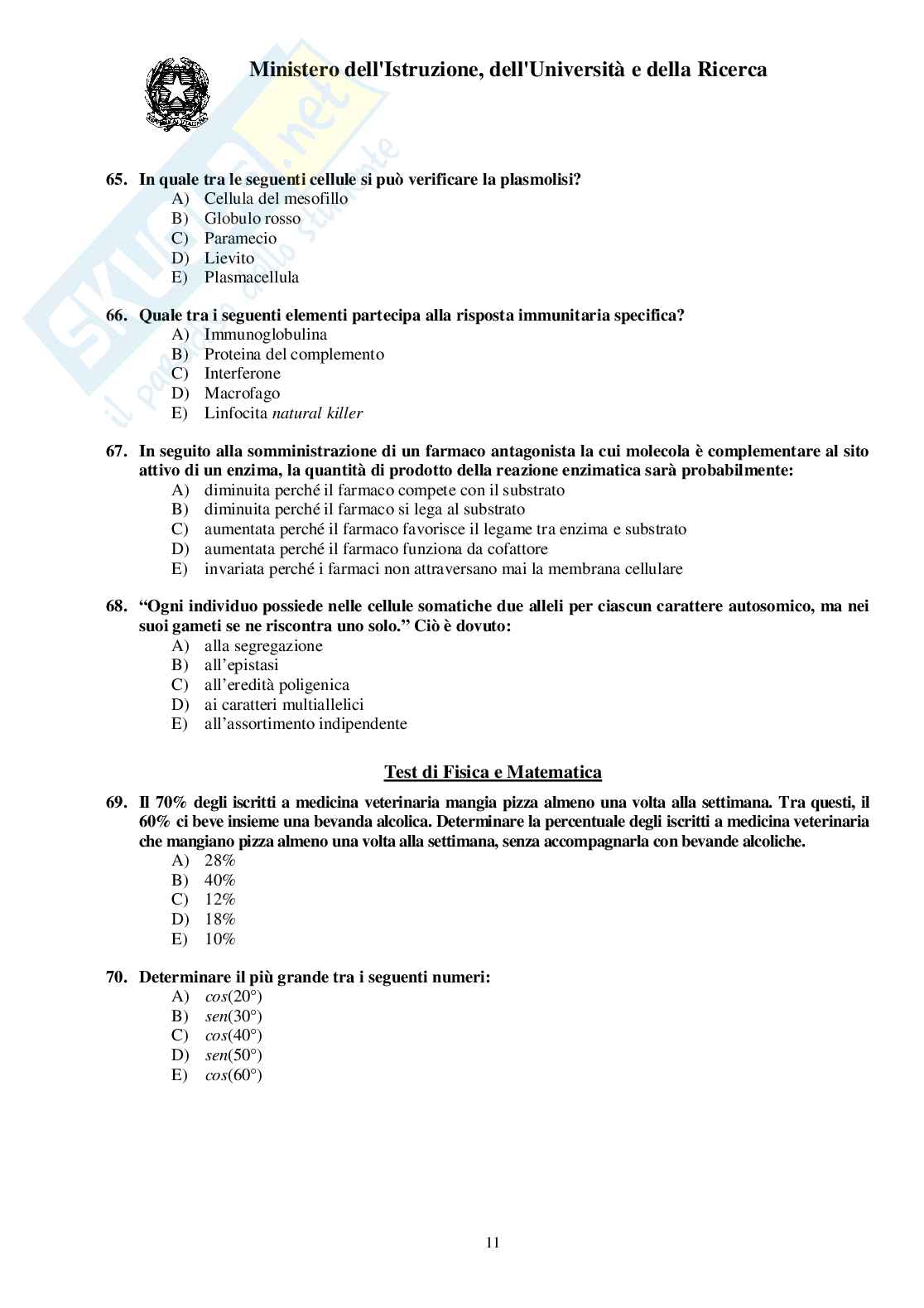 2012 Veterinaria: test di ammissione Pag. 11