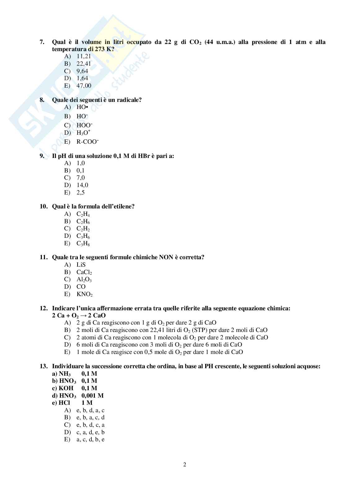 2012 Veterinaria: test di ammissione Pag. 2