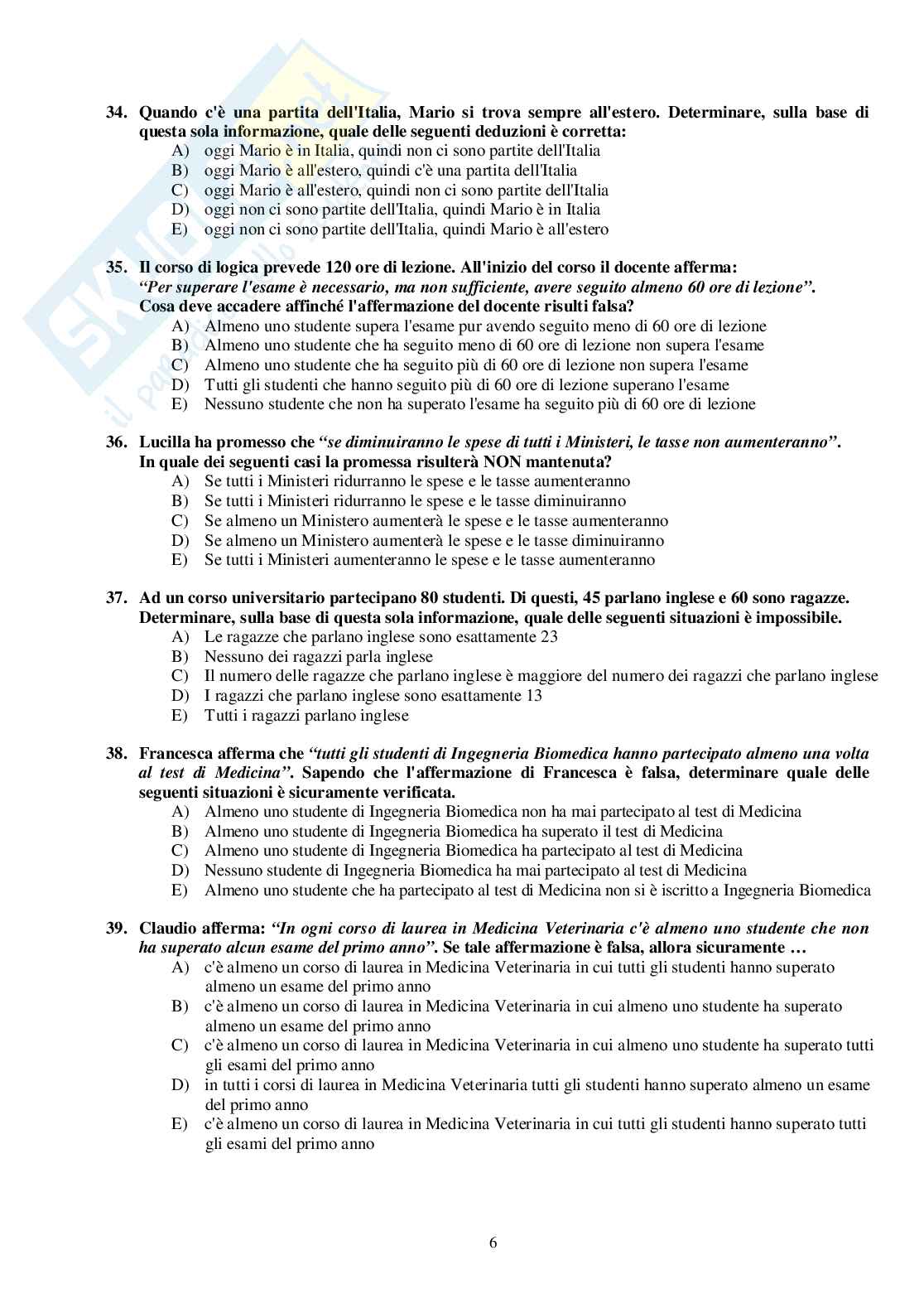 2012 Veterinaria: test di ammissione Pag. 6