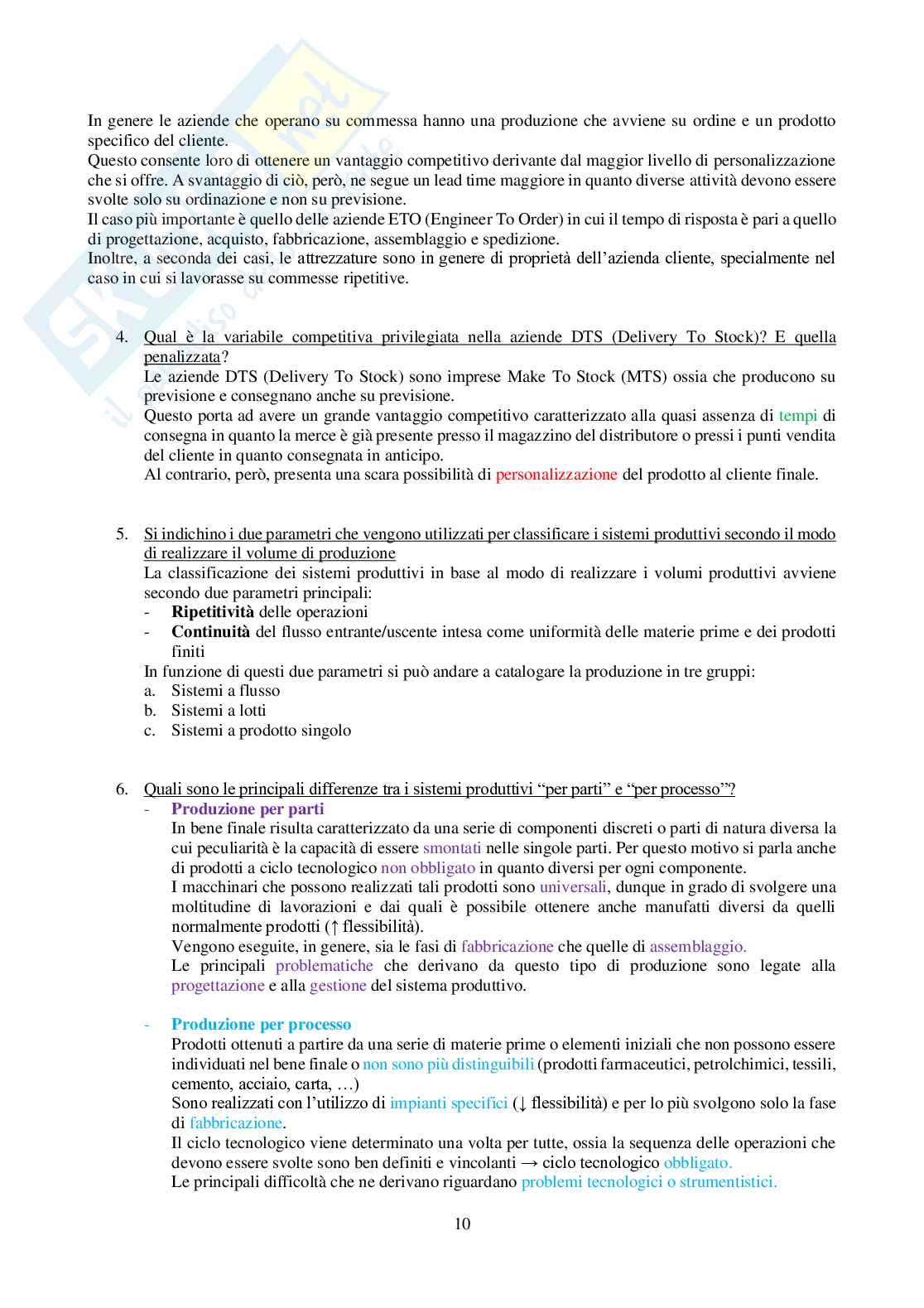 Domande risolte sulla base del libro di Gestione della produzione  Pag. 11